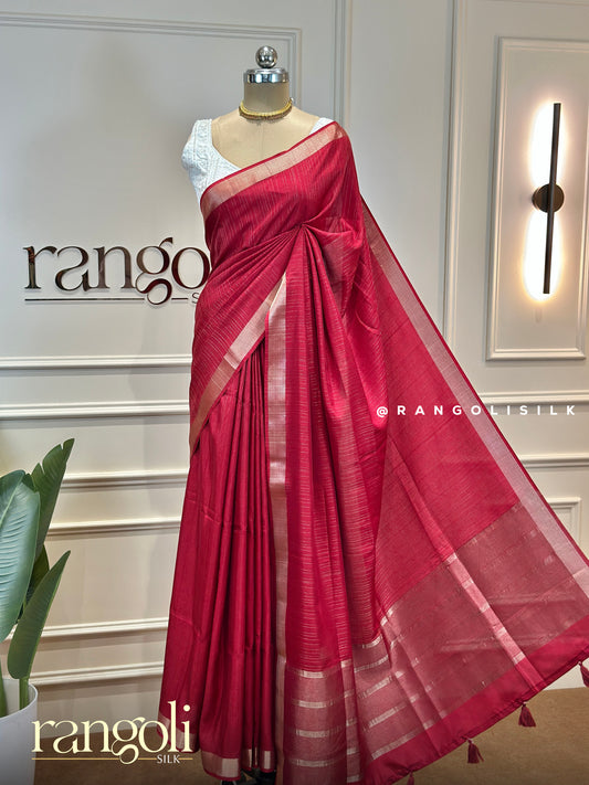 Soft Tussar Cotton Saree with Self Stripes, Zari Woven Border & Rich Pallu - Post 962