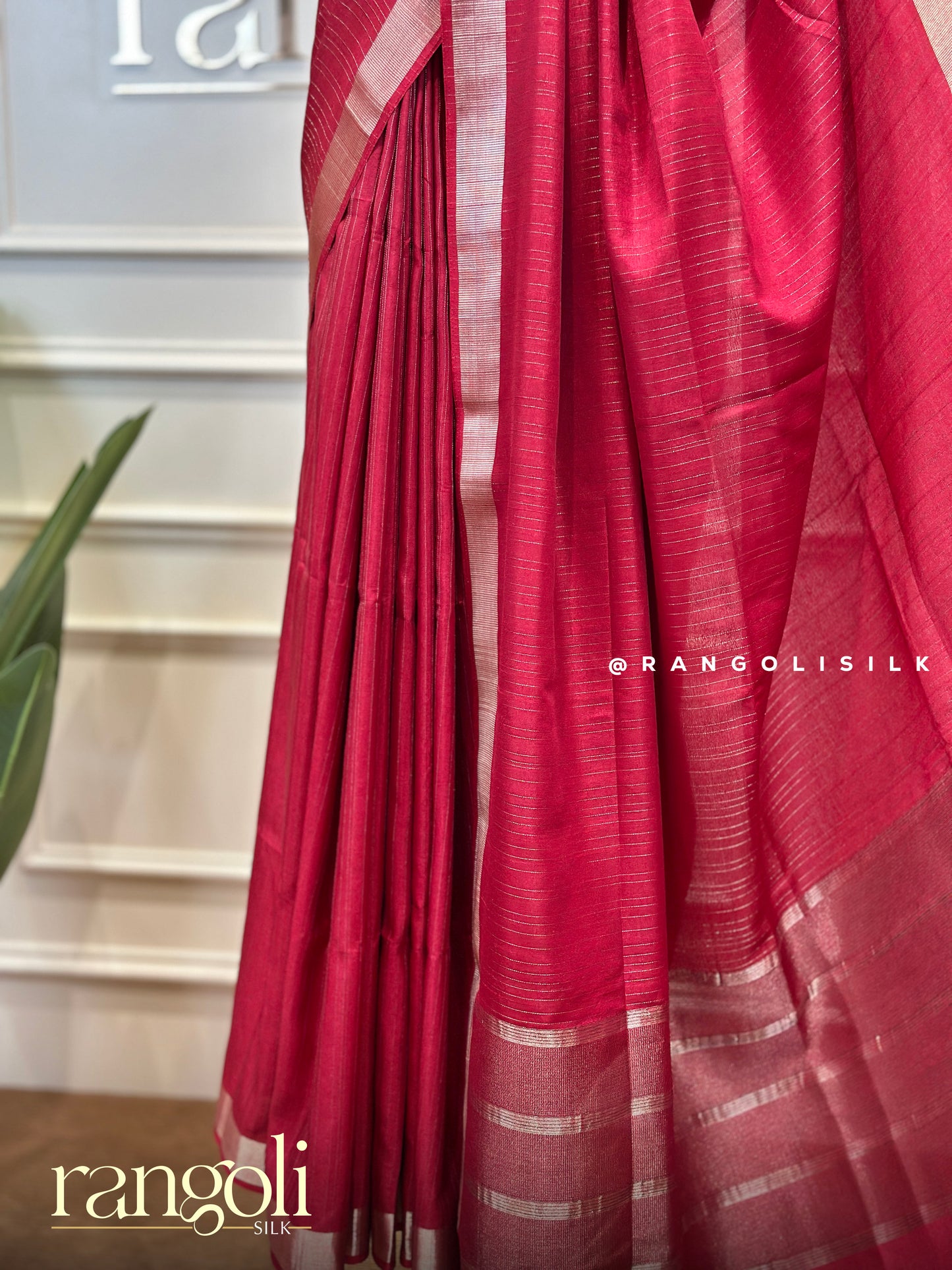 Soft Tussar Cotton Saree with Self Stripes, Zari Woven Border & Rich Pallu - Post 962