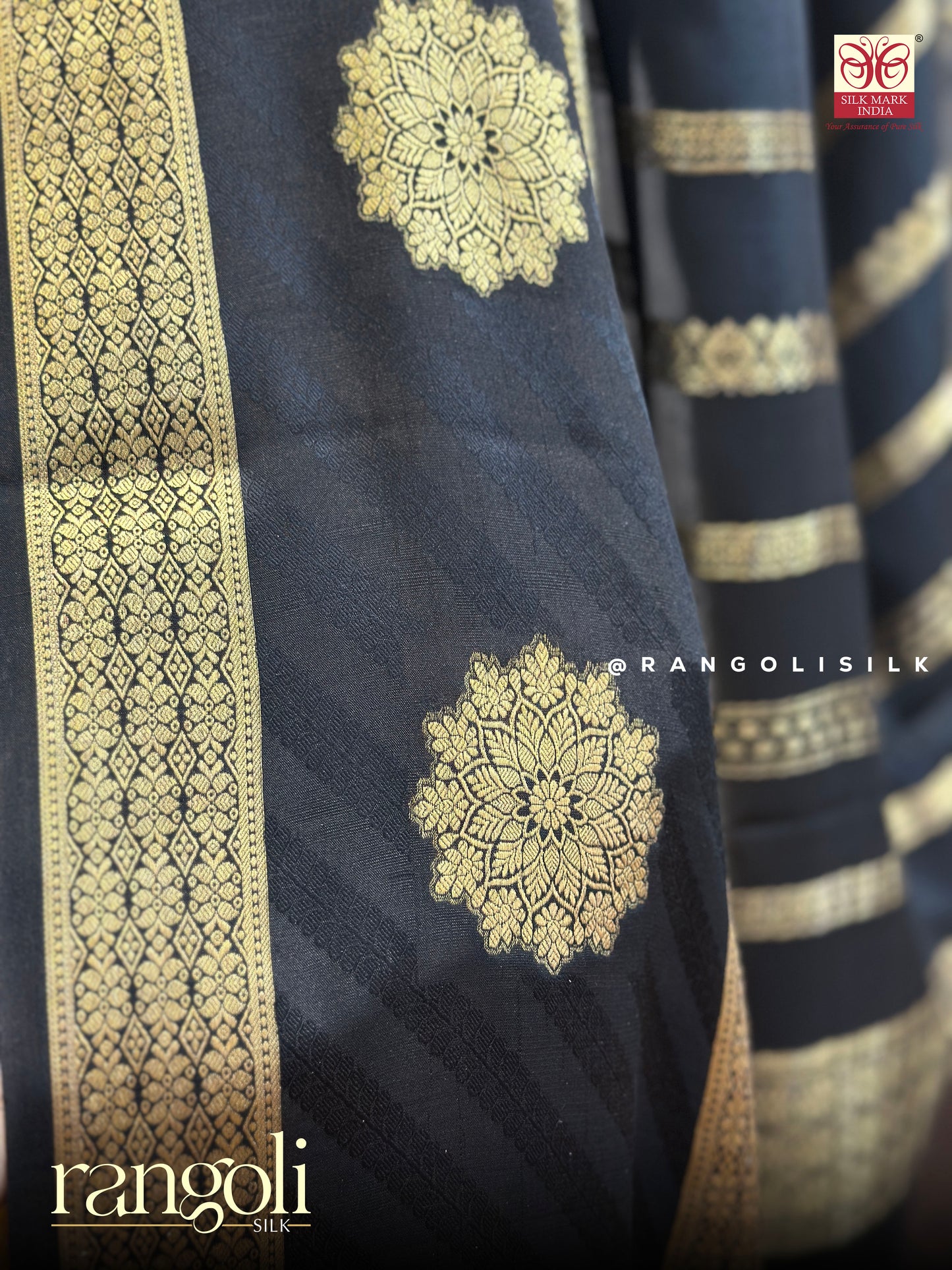 Pure Crepe Silk Saree in Mustard & Black - Post 440