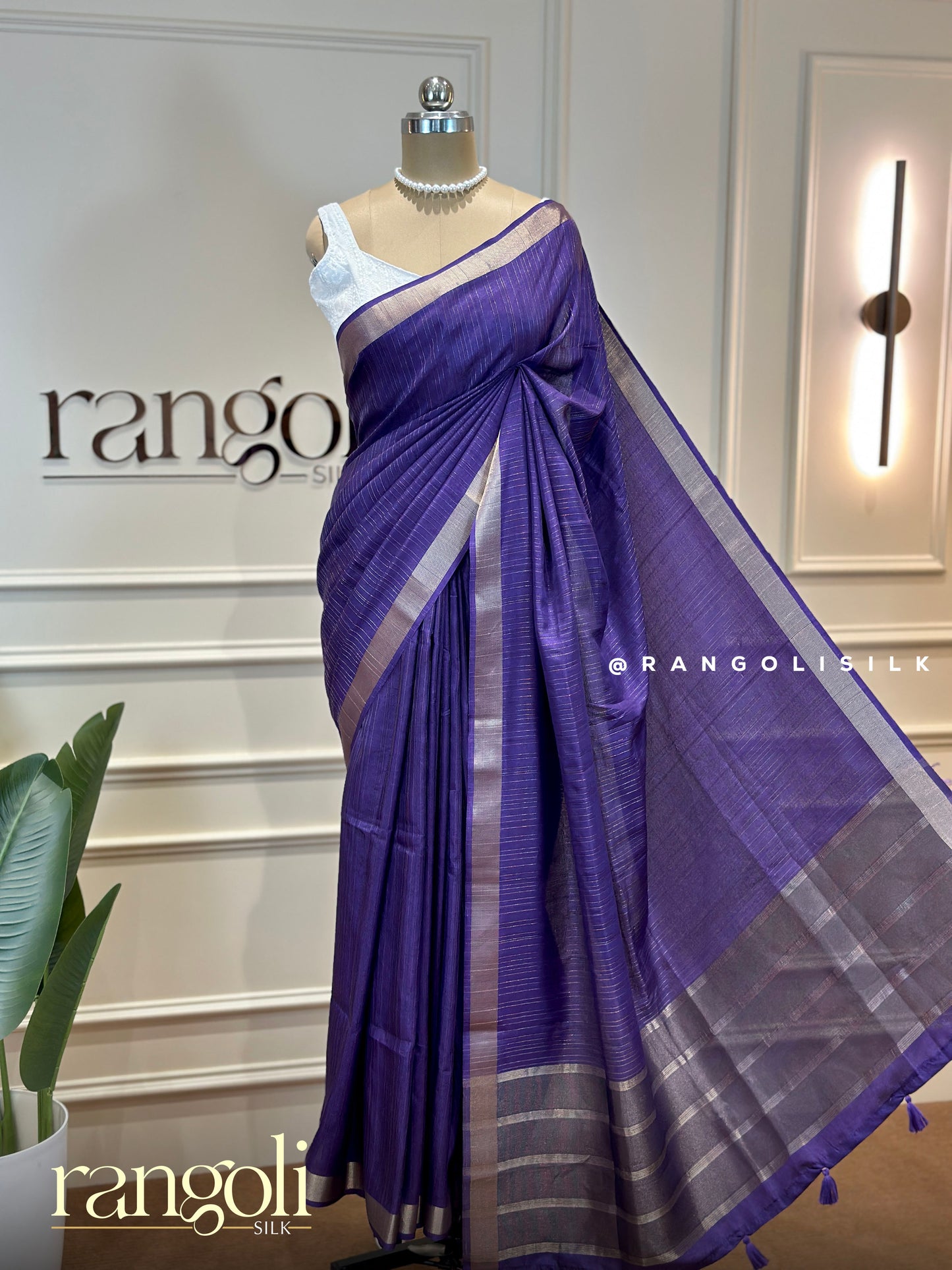 Soft Tussar Cotton Saree with Self Stripes, Zari Woven Border & Rich Pallu - Post 962