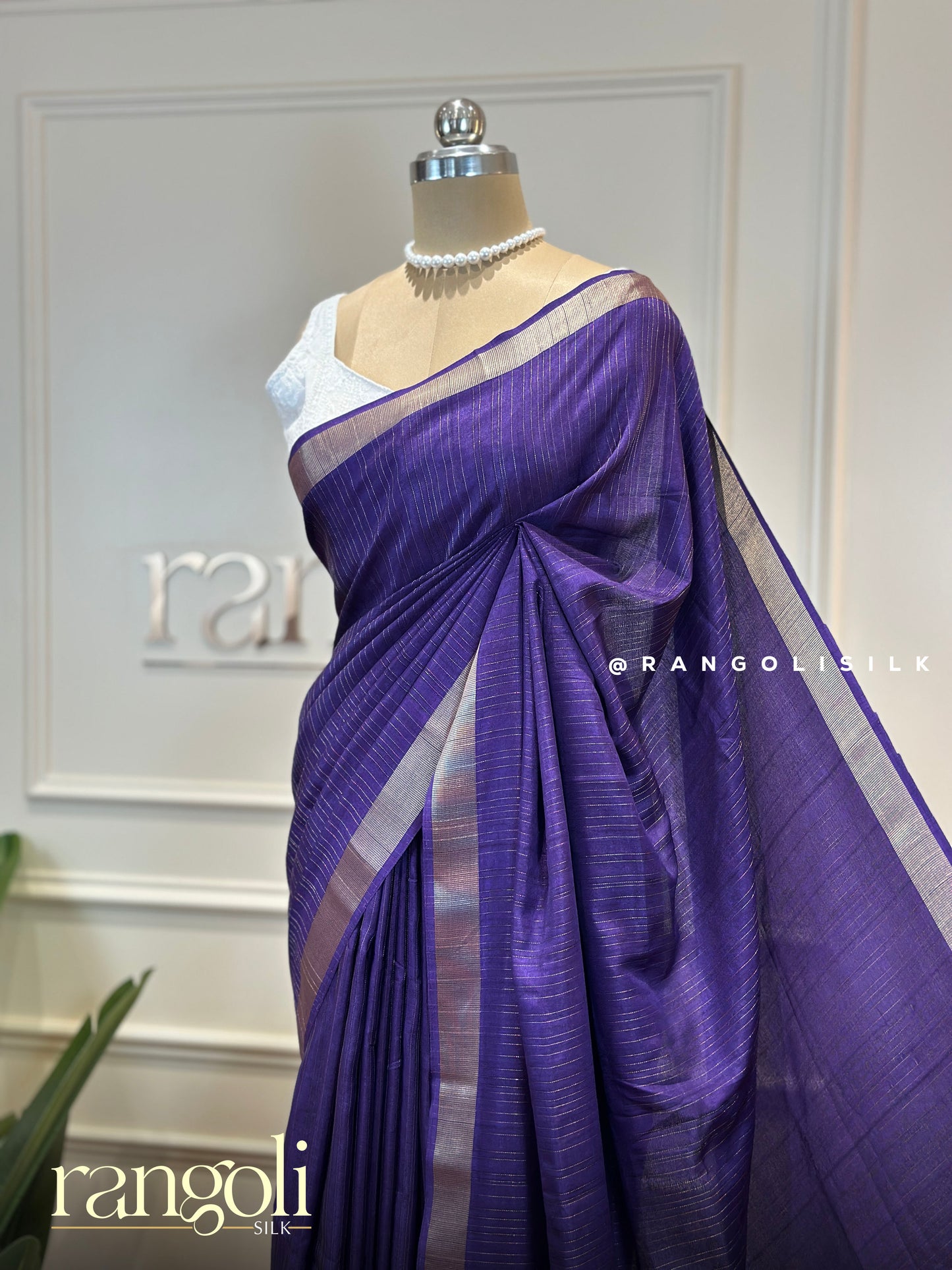 Soft Tussar Cotton Saree with Self Stripes, Zari Woven Border & Rich Pallu - Post 962