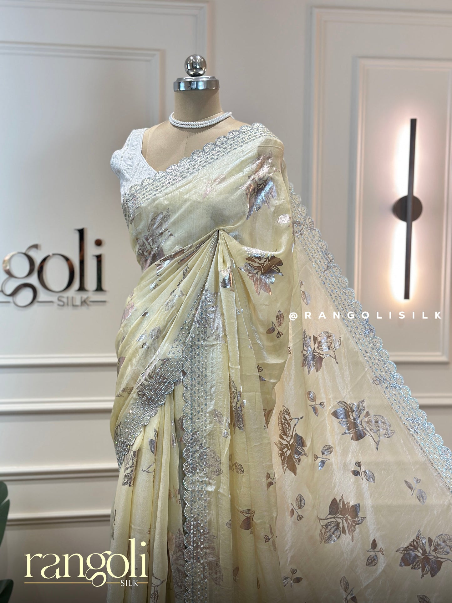 Pastel Designer Shimmer Saree with Floral Foil Print & Lace Border - Post 949