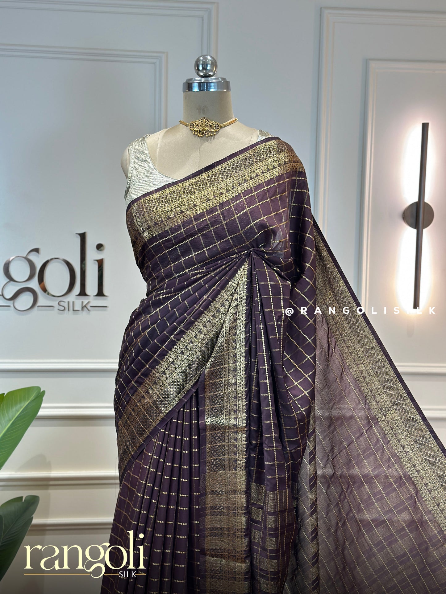 Semi Mysore Silk Saree with Elegant Zari Checks & Woven Border - Post 958