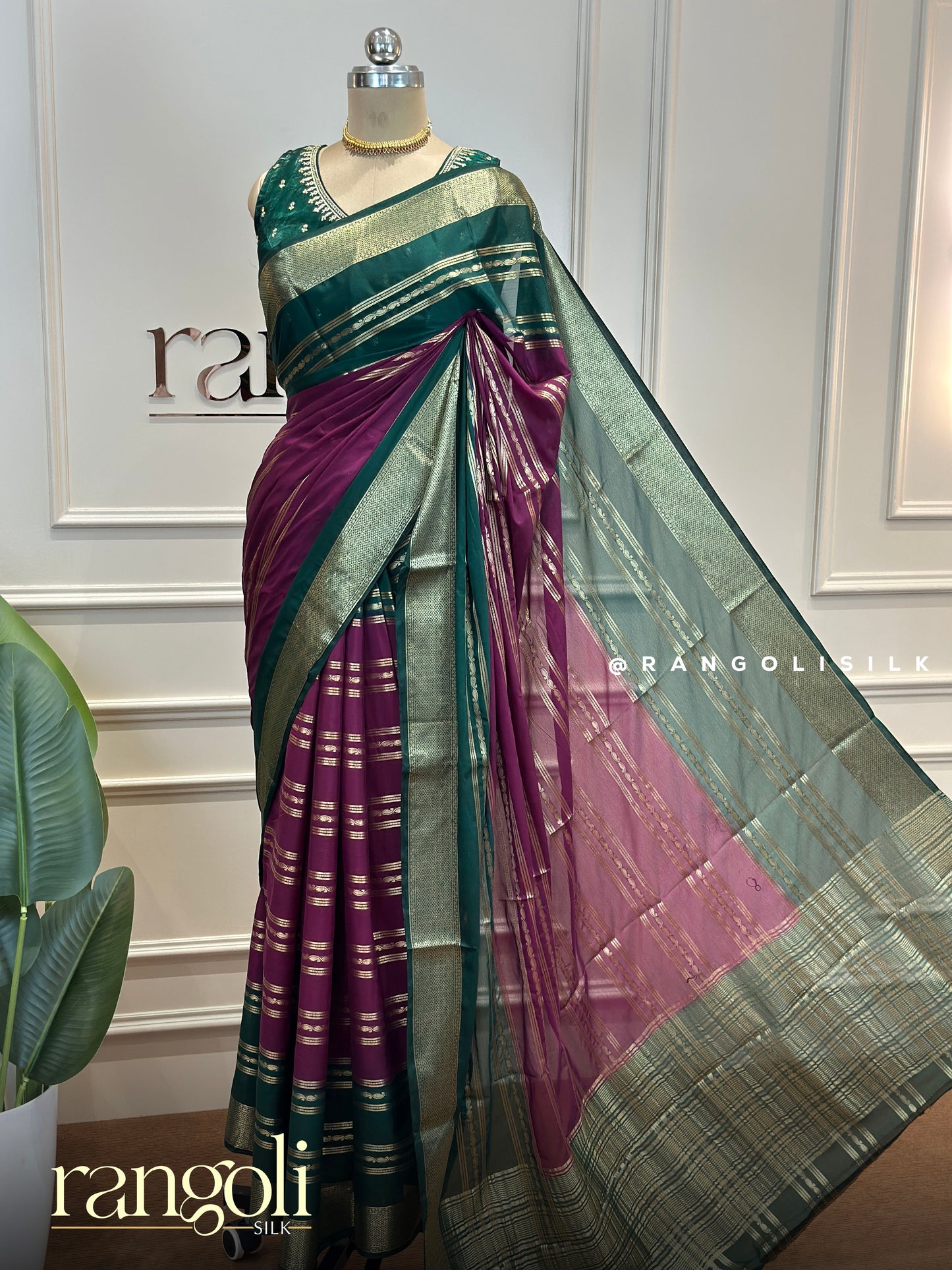 Semi Mysore Crepe Silk Saree - Rich Contrast Shades with Elegant Zari Work - Post 836