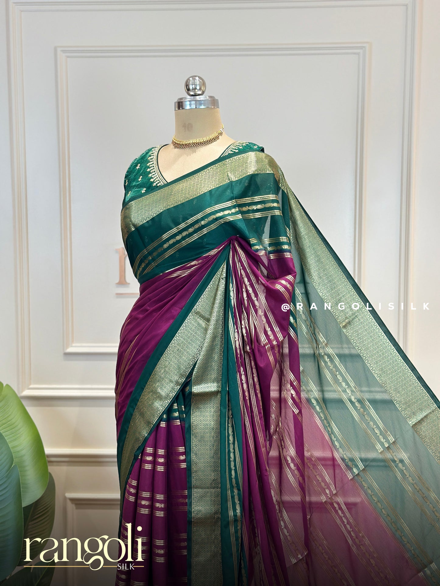 Semi Mysore Crepe Silk Saree - Rich Contrast Shades with Elegant Zari Work - Post 836