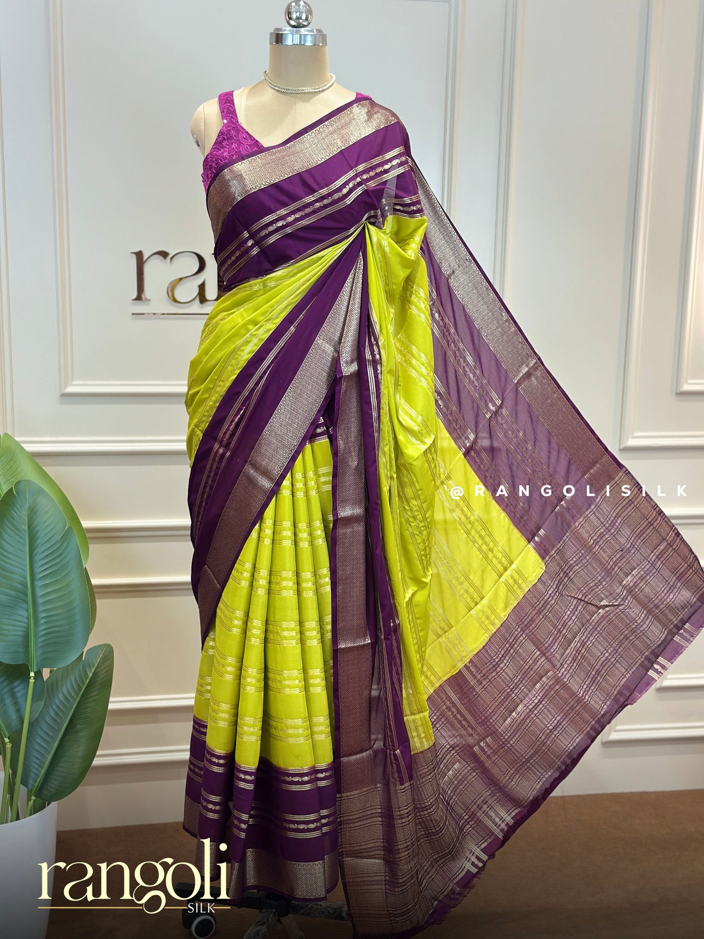 Semi Mysore Crepe Silk Saree - Rich Contrast Shades with Elegant Zari Work - Post 836