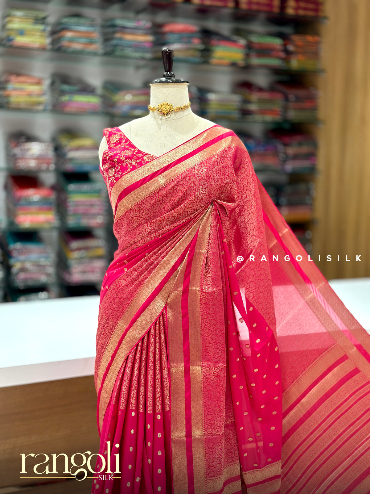 Semi Mysore Silk Saree in Bright Colors with Brocade Weaving & Zari Buttas - Post 1054