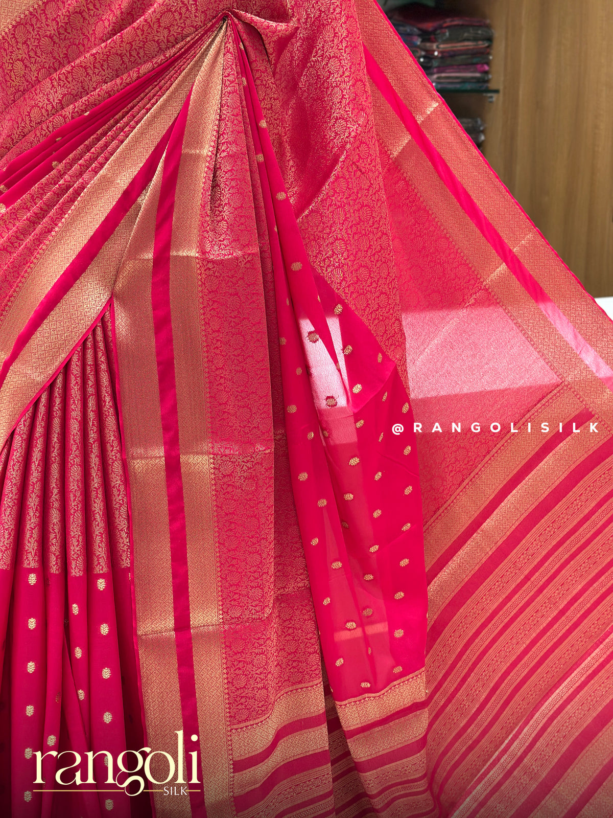 Semi Mysore Silk Saree in Bright Colors with Brocade Weaving & Zari Buttas - Post 1054