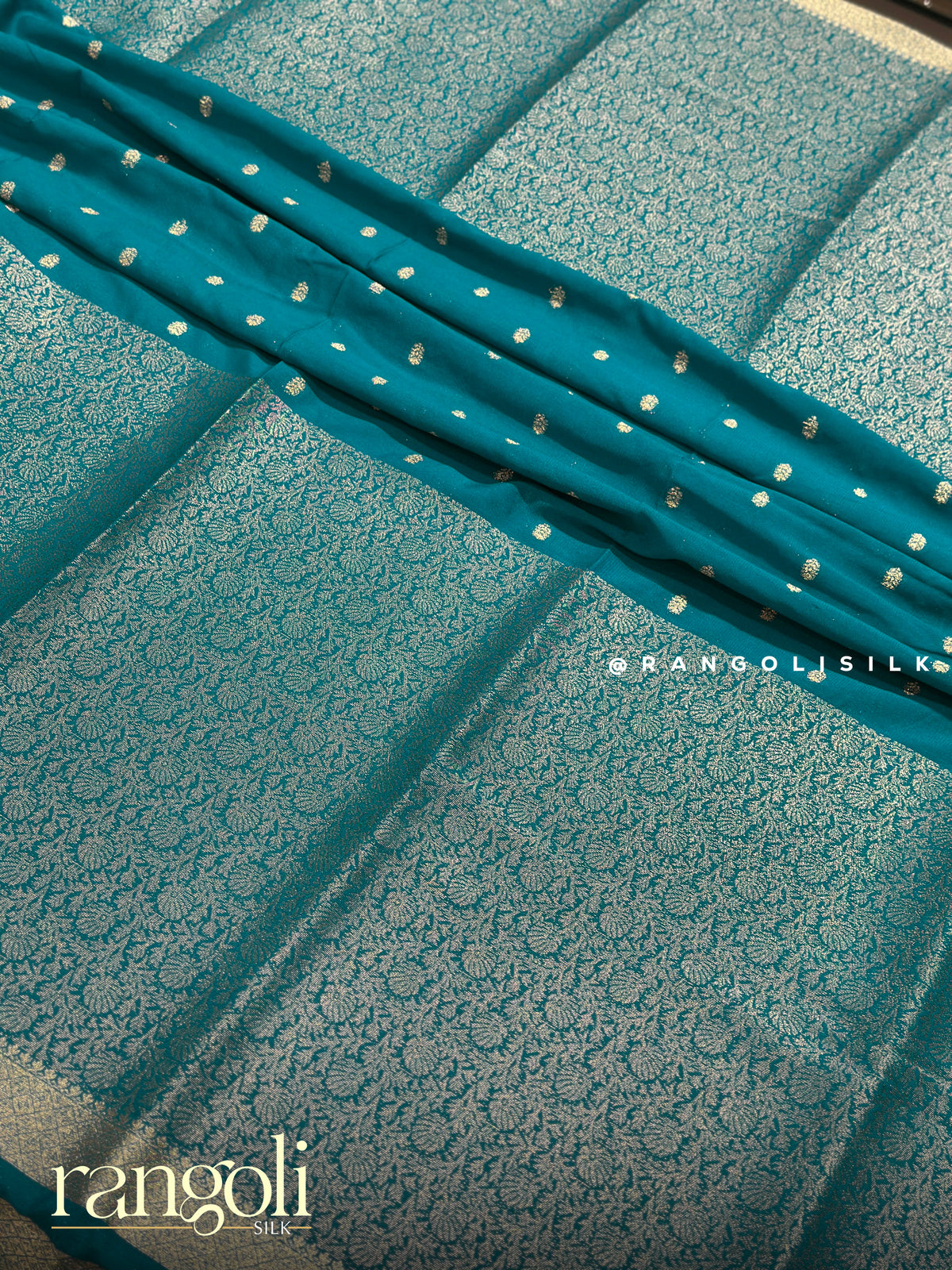Semi Mysore Silk Saree in Bright Colors with Brocade Weaving & Zari Buttas - Post 1054