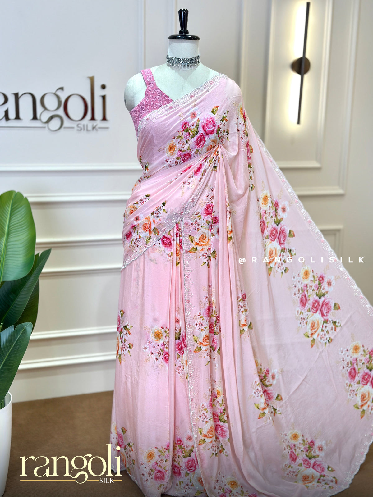 Pastel Floral Printed Designer Saree in Pink, Yellow & Green Shades - Post 1055