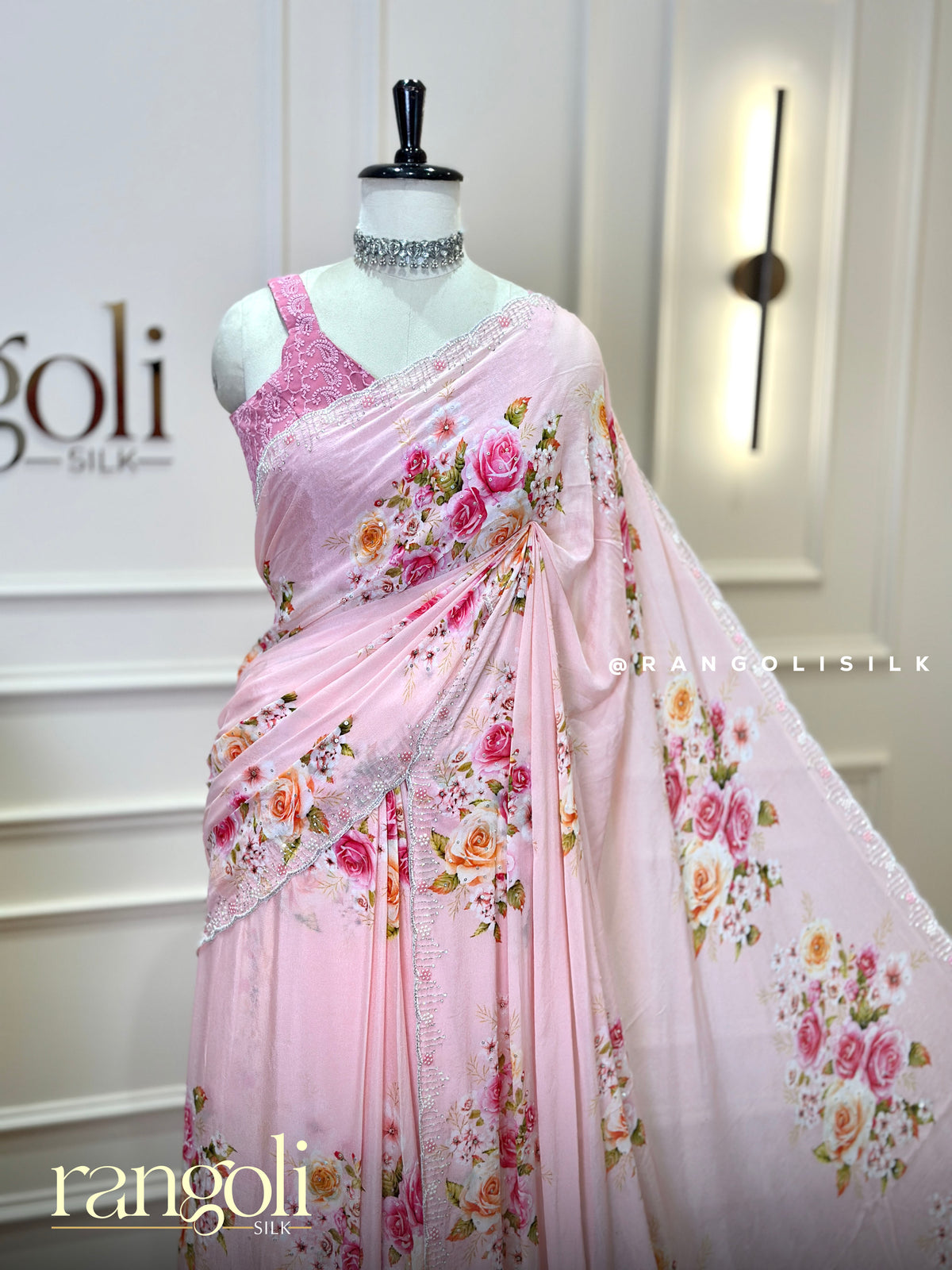 Pastel Floral Printed Designer Saree in Pink, Yellow & Green Shades - Post 1055