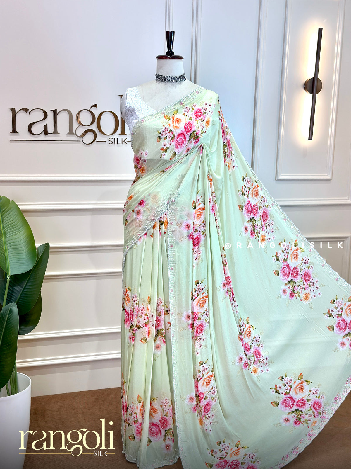 Pastel Floral Printed Designer Saree in Pink, Yellow & Green Shades - Post 1055