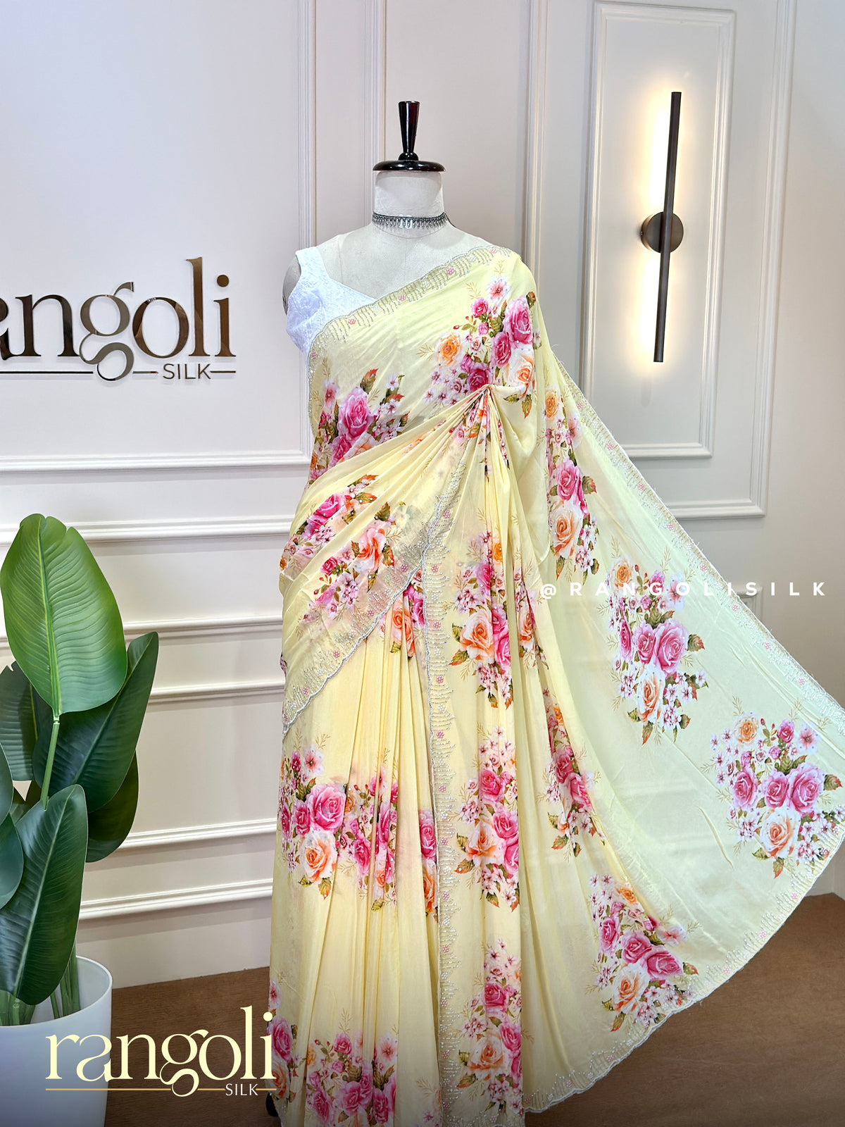 Pastel Floral Printed Designer Saree in Pink, Yellow & Green Shades - Post 1055