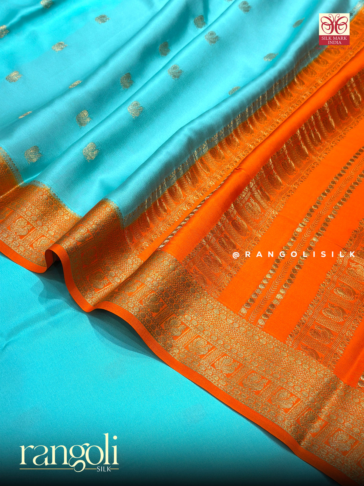Pure Mysore Crepe Silk Saree with Traditional Motifs in Self & Contrast Borders - Silk Mark Certified  - Post 1056
