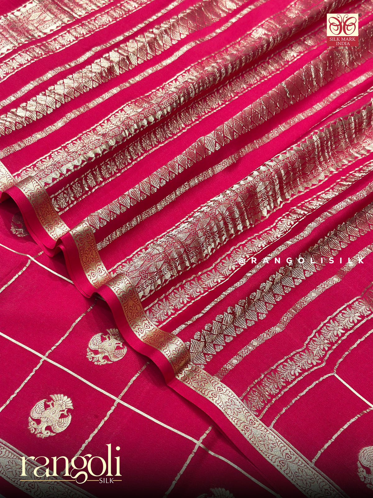 Pure Mysore Crepe Silk Saree with Traditional Motifs in Self & Contrast Borders - Silk Mark Certified  - Post 1056