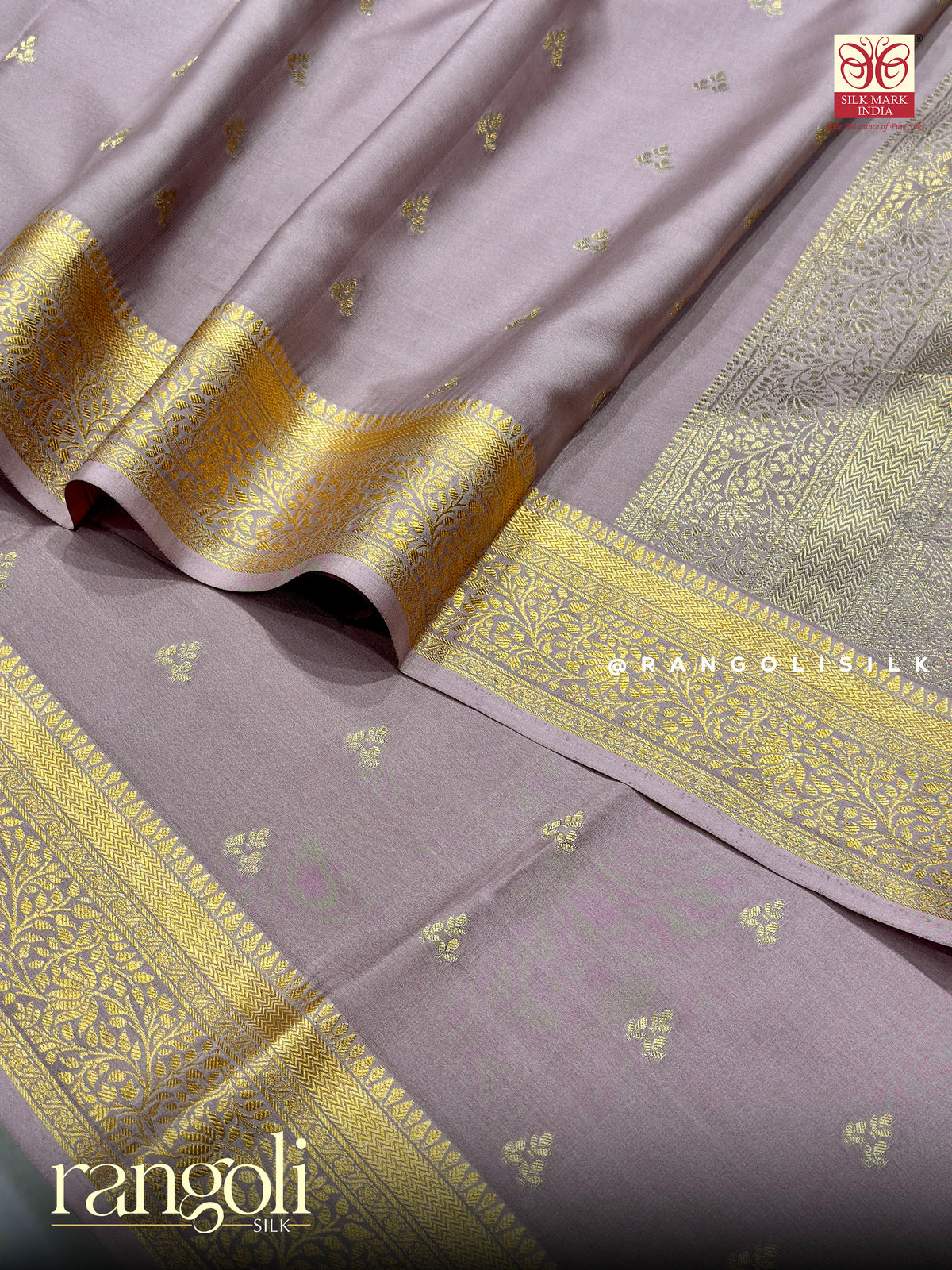 Pure Mysore Crepe Silk Saree with Traditional Motifs in Self & Contrast Borders - Silk Mark Certified  - Post 1056