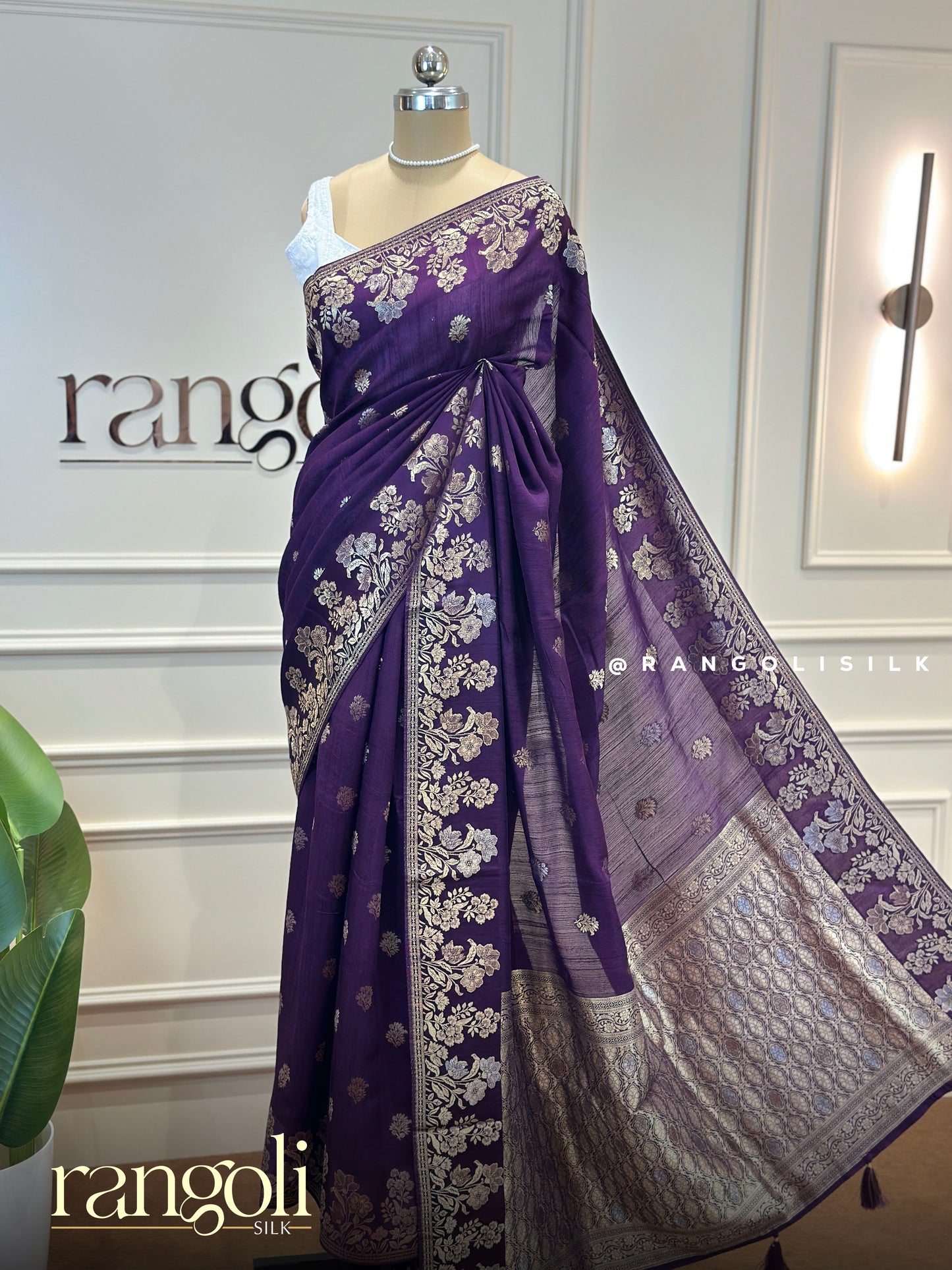 Soft Dupion Silk Banarasi Saree with Floral Design & Tassels - Post 838