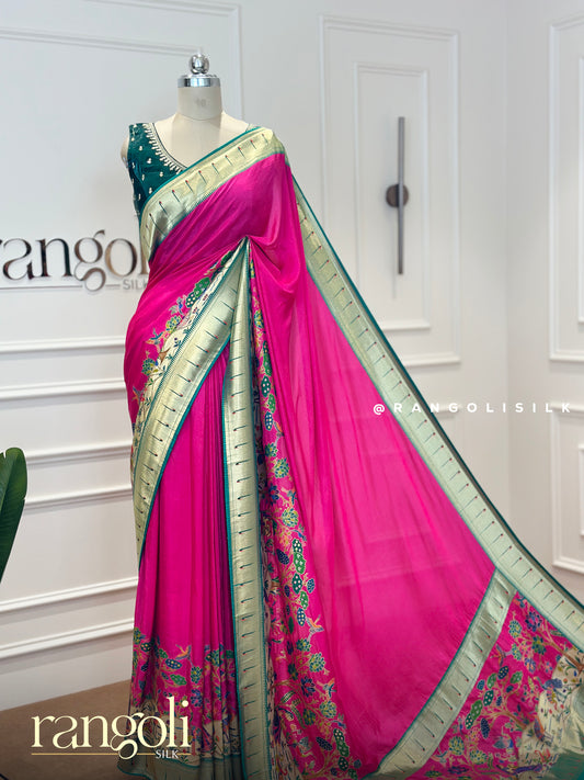 Paithani Saree with Bird and Floral Motifs - Post 442