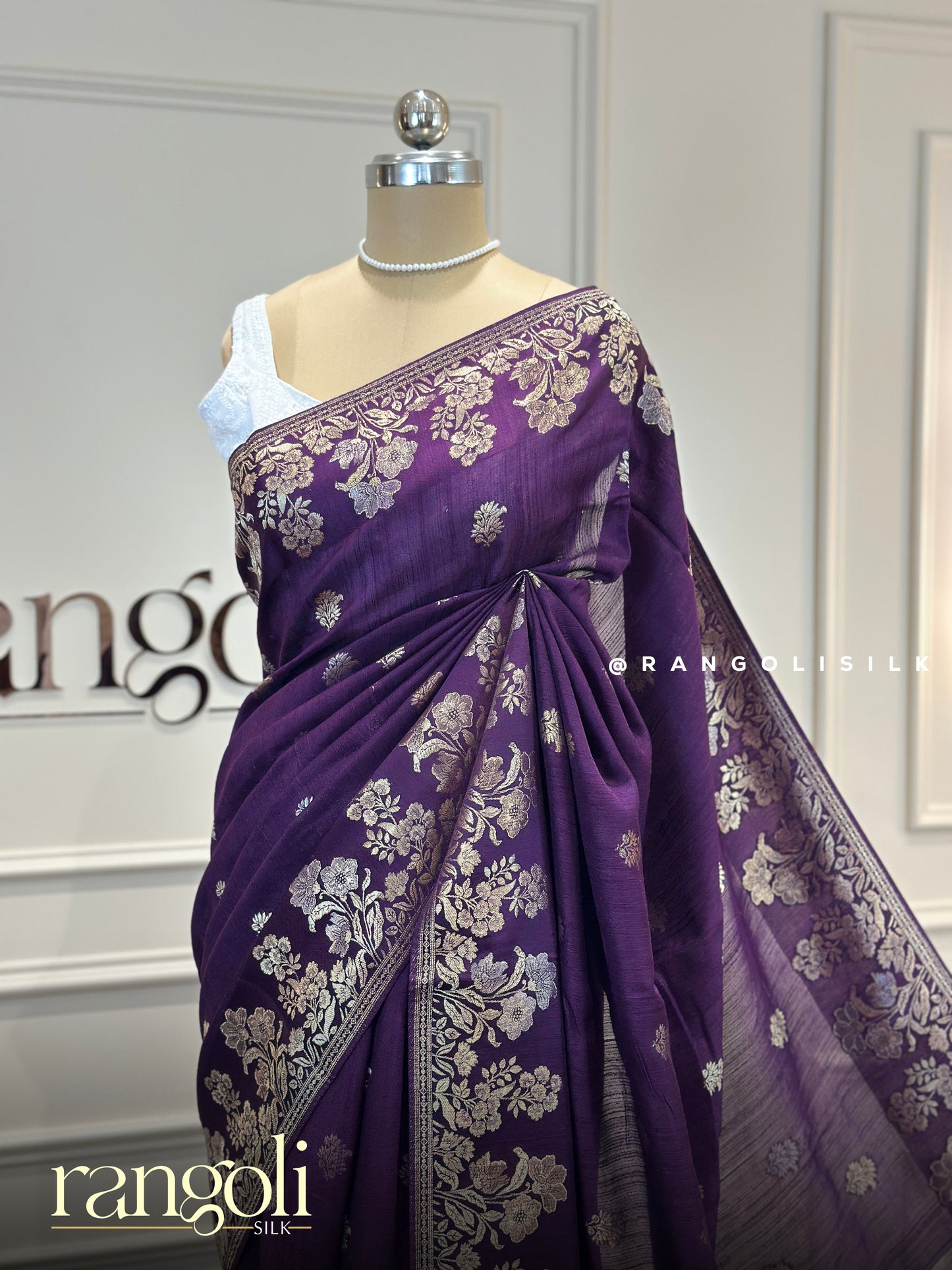 Soft Dupion Silk Banarasi Saree with Floral Design & Tassels - Post 838