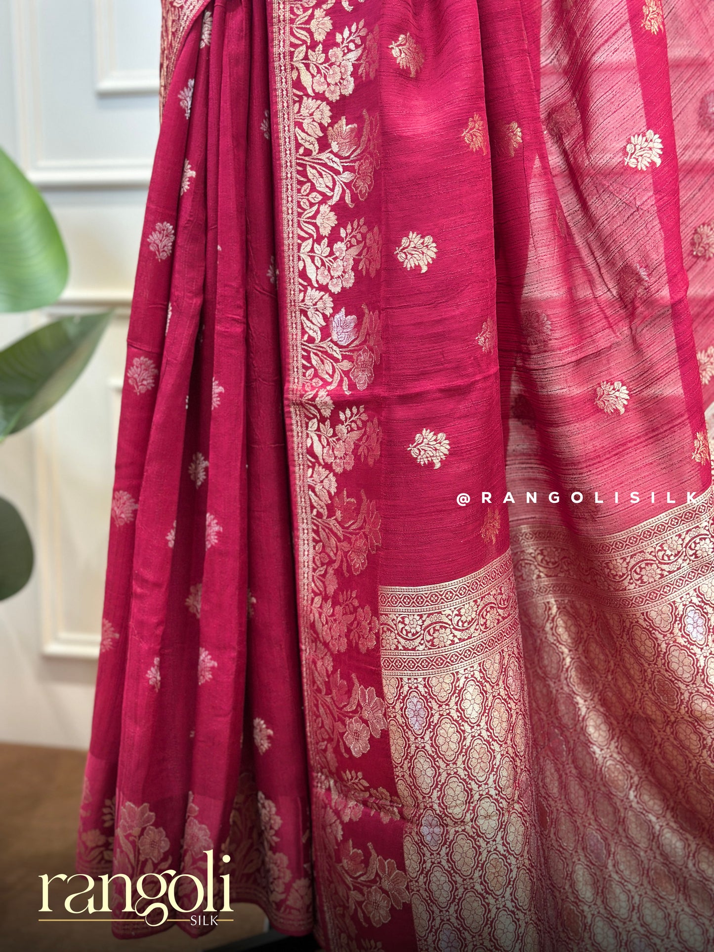 Soft Dupion Silk Banarasi Saree with Floral Design & Tassels - Post 838