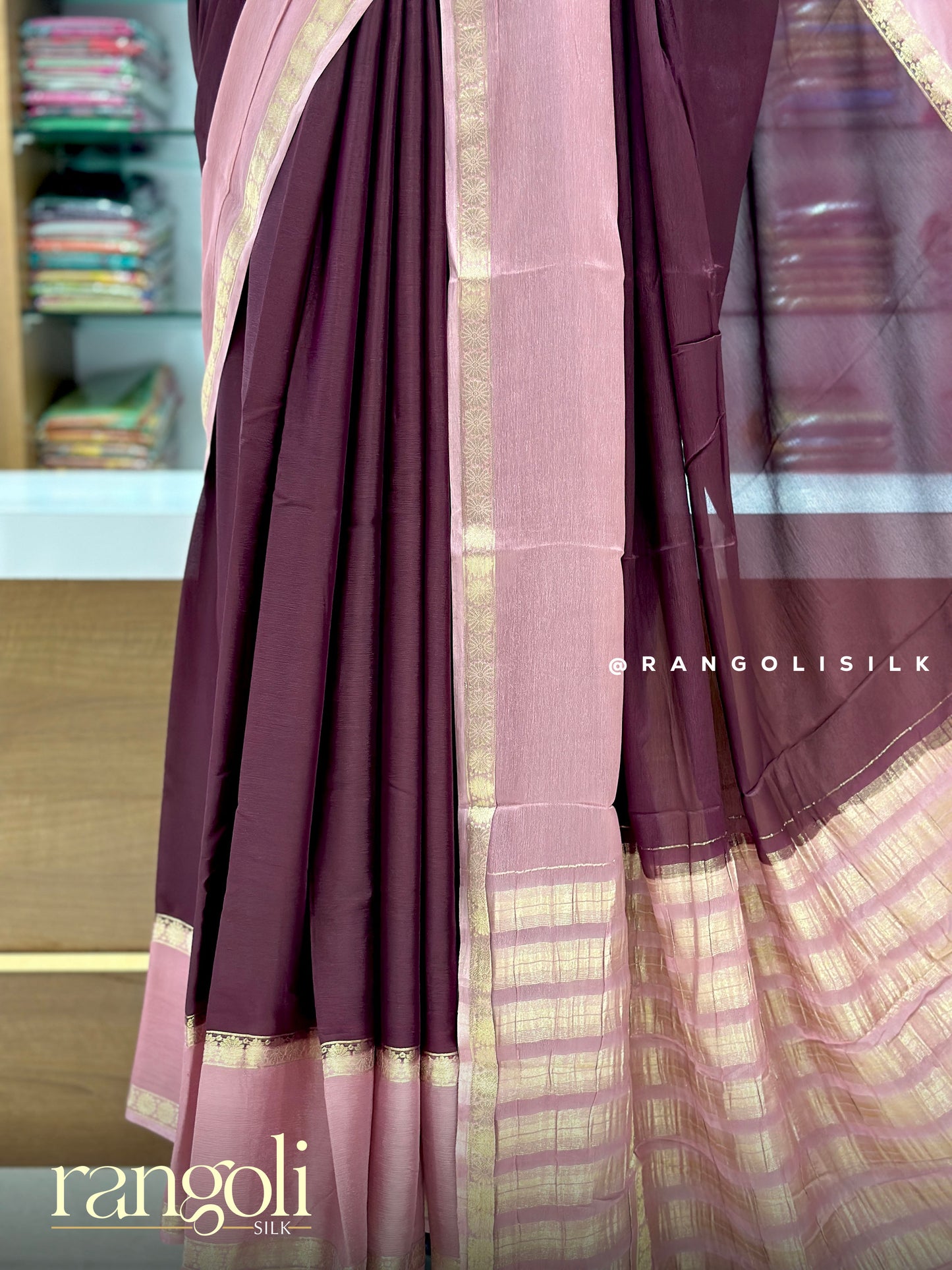 Banaras Saree in Deep Wine Maroon with Blush Pink Contrast - Post 957