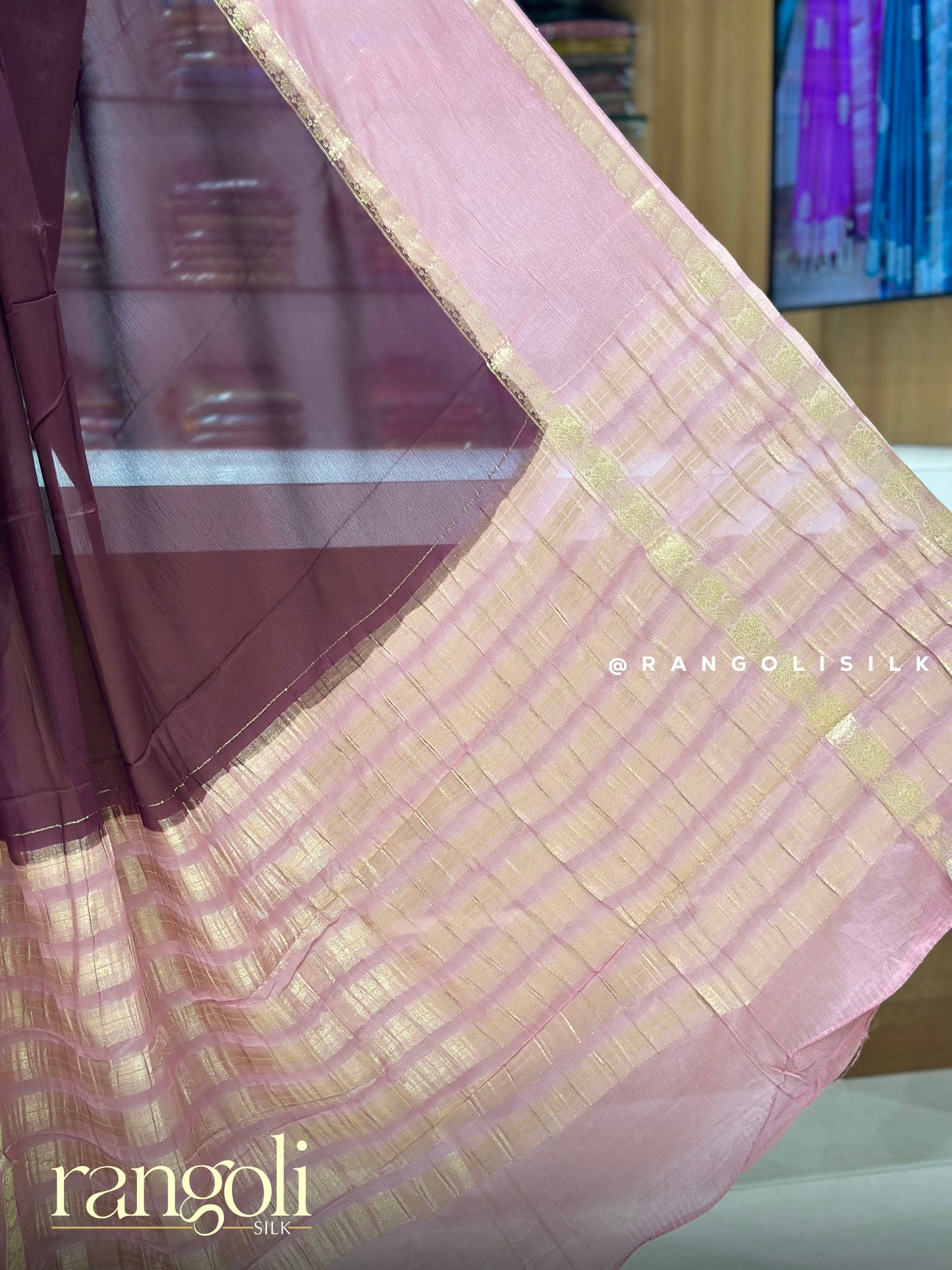 Banaras Saree in Deep Wine Maroon with Blush Pink Contrast - Post 957