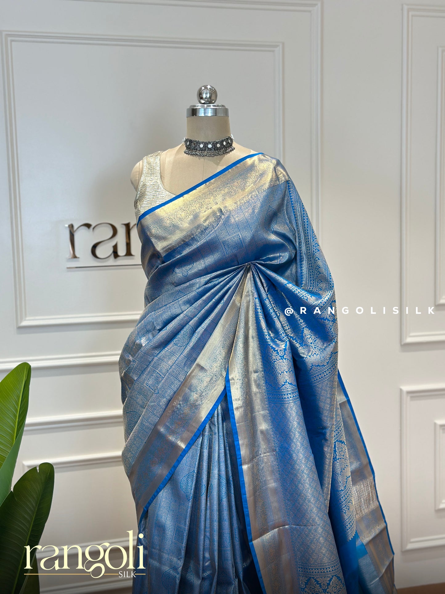 Tissue Silk Saree in Silver and Gold Tones with Zari Work - Post 448