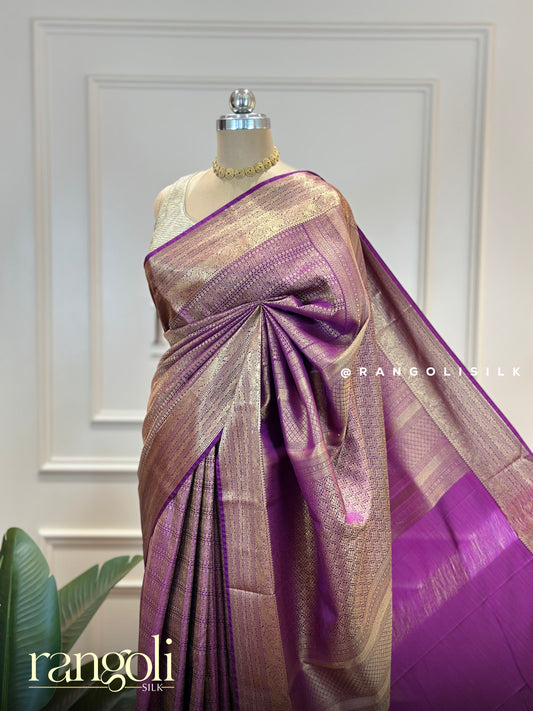 Royal Purple Semi Kanjivaram Brocade Saree with Gold Zari Border - Post 720
