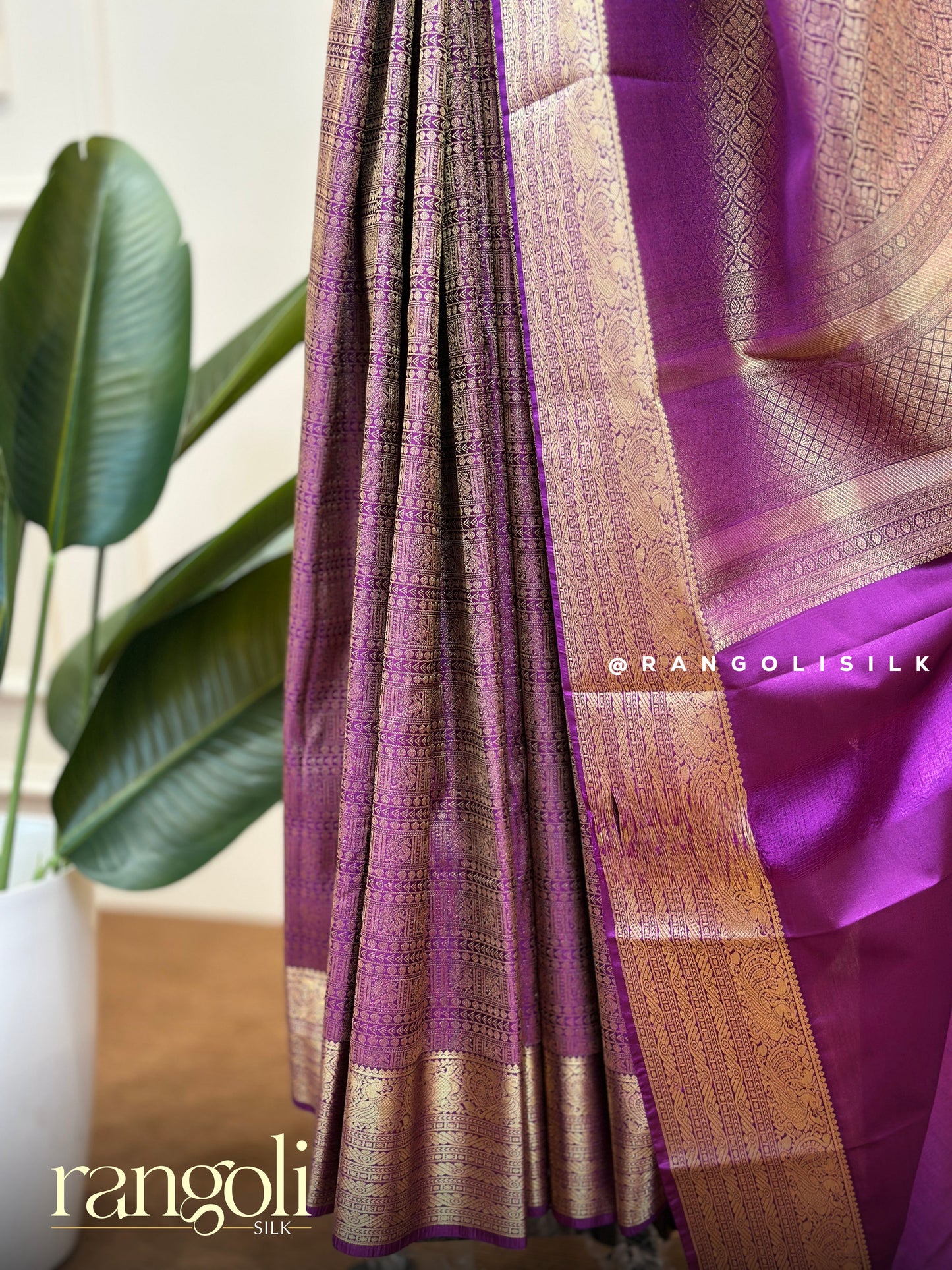 Royal Purple Semi Kanjivaram Brocade Saree with Gold Zari Border - Post 720