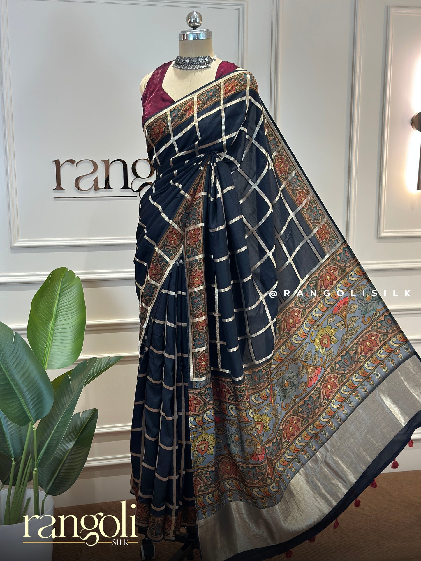 Elegant Kalamkari Print Sarees – Rani Pink & Black with Intricate Art Pallu - Post 841