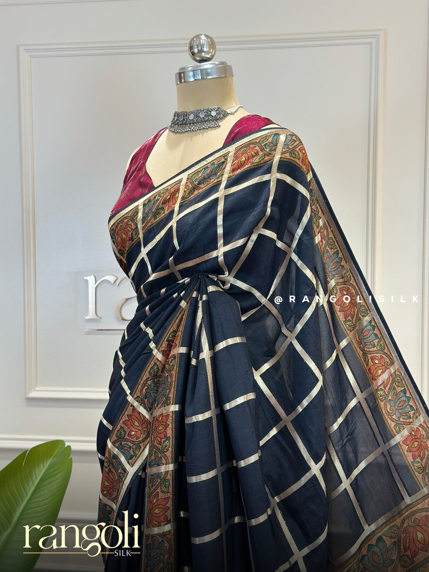 Elegant Kalamkari Print Sarees – Rani Pink & Black with Intricate Art Pallu - Post 841