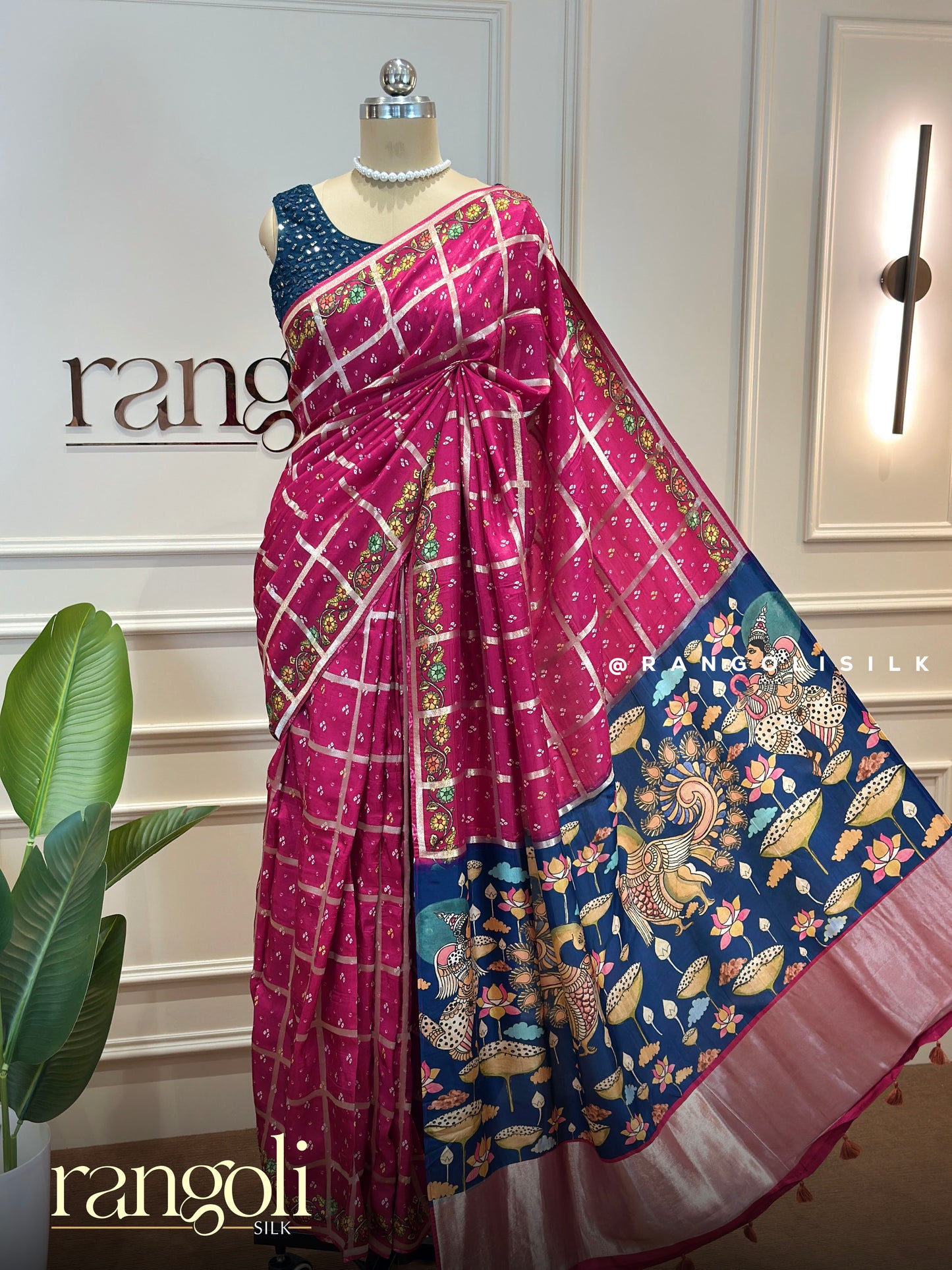Elegant Kalamkari Print Sarees – Rani Pink & Black with Intricate Art Pallu - Post 841