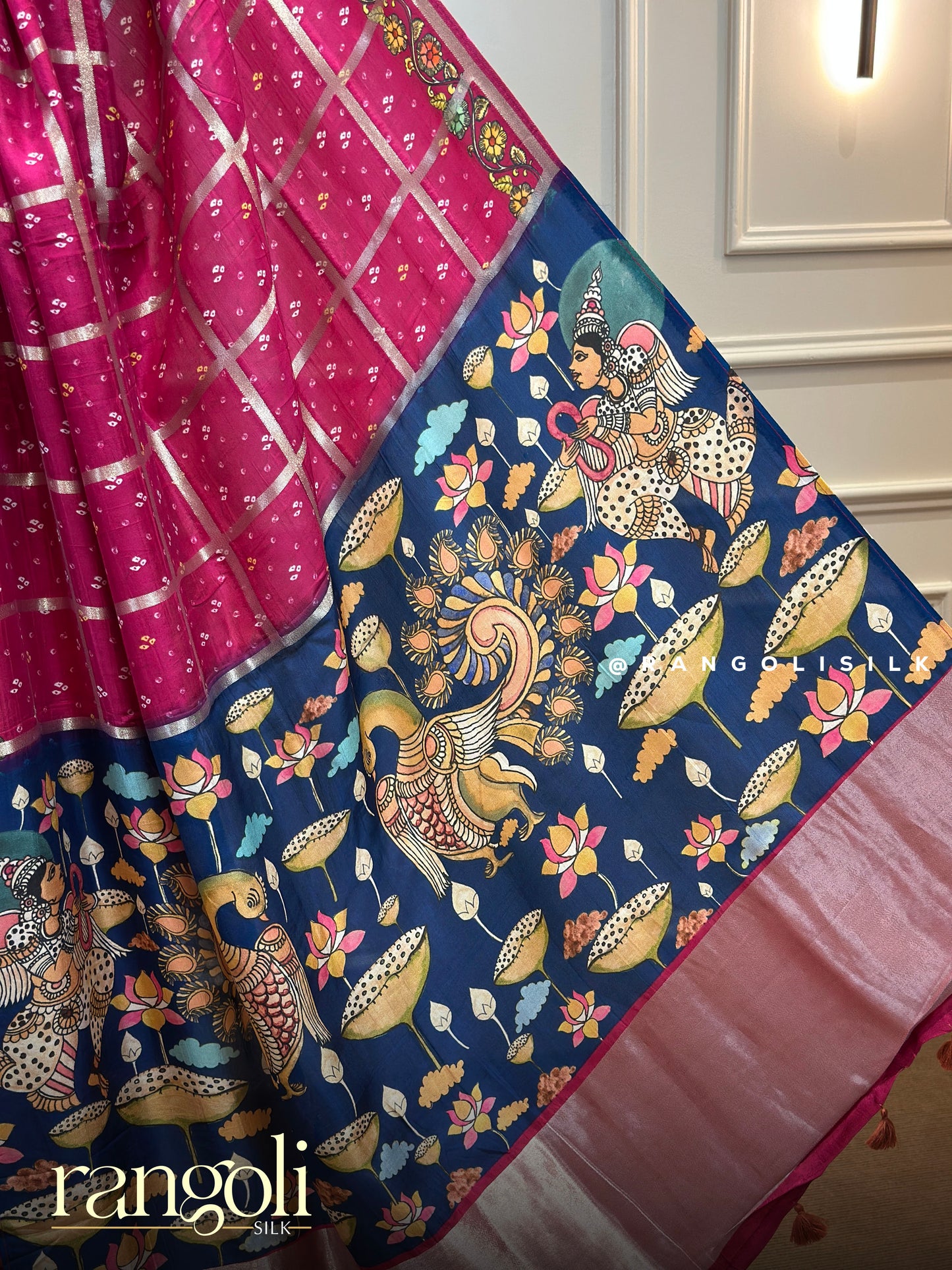 Elegant Kalamkari Print Sarees – Rani Pink & Black with Intricate Art Pallu - Post 841