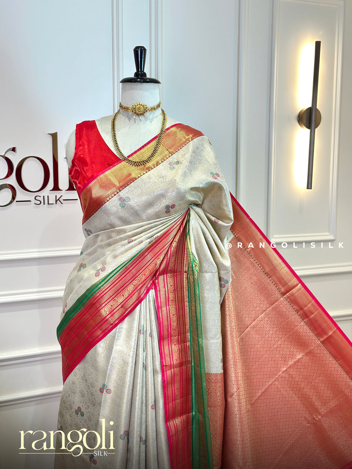 Tissue Silk Saree with Woven Buttas & Broad Contrast Zari Border - Post 1062