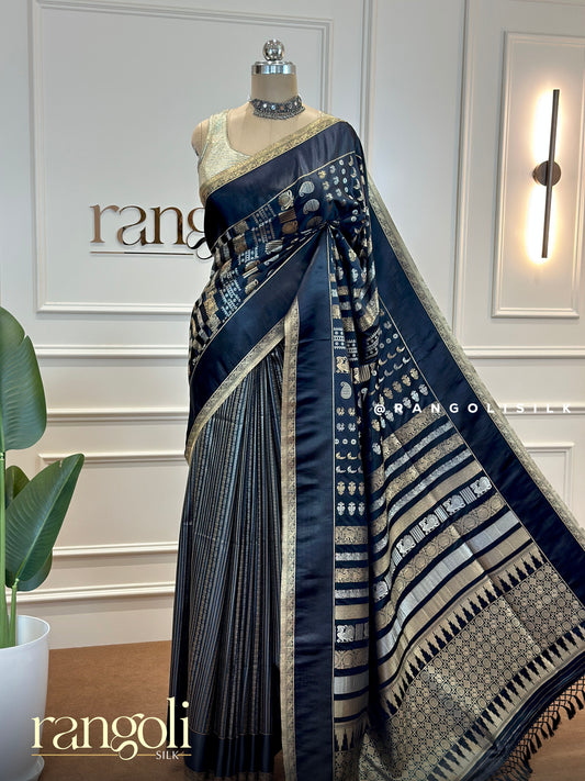 Elegant Black Semi Silk Saree with Rich Zari - Post 548