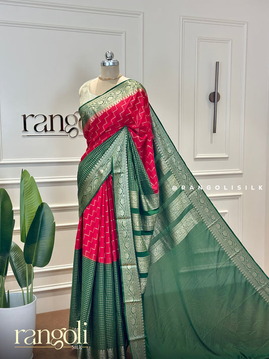 Semi Mysore Silk Saree in Half and Half Pattern - Post 443