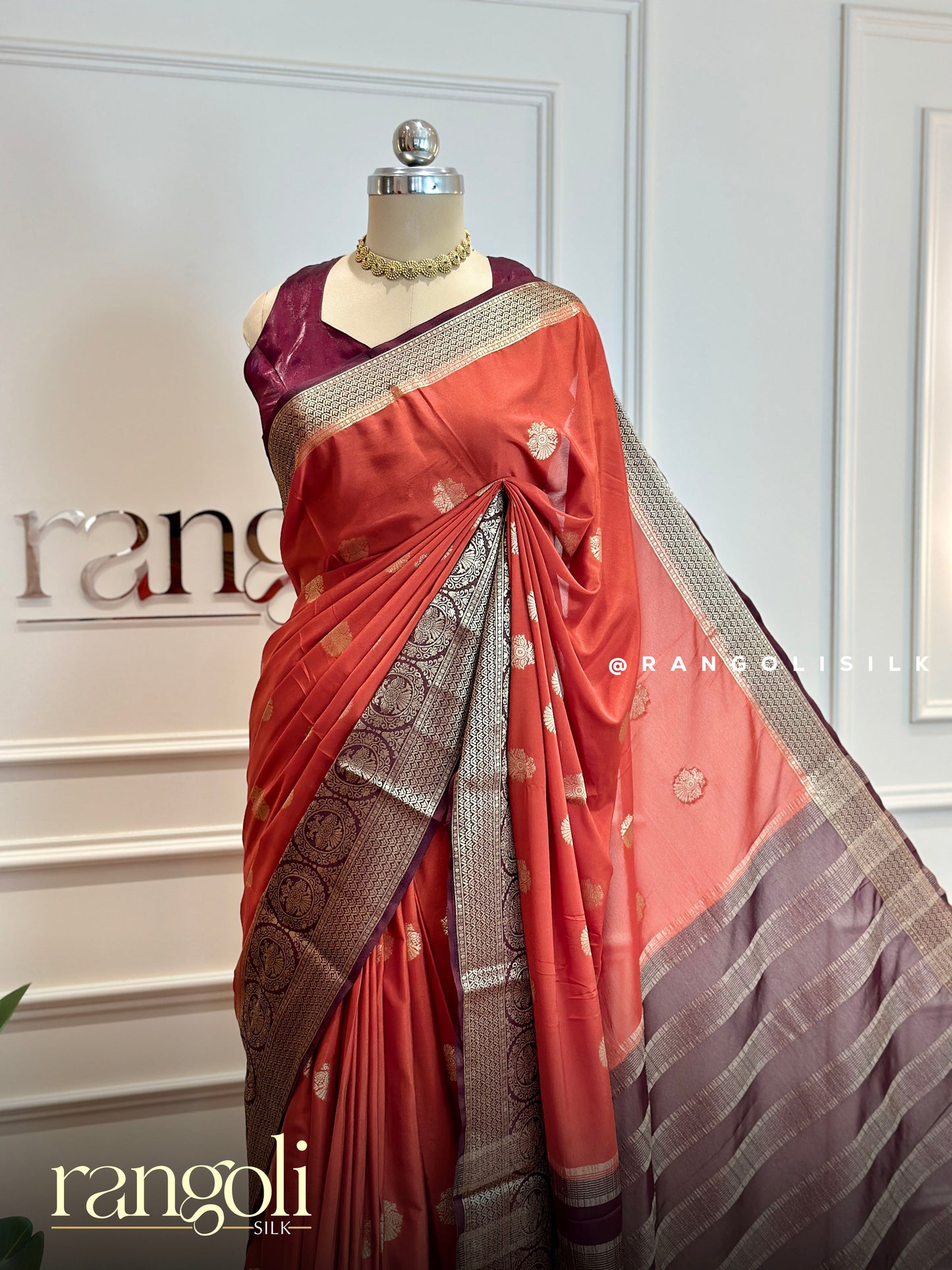 Semi Mysore Silk Crepe Saree with Gandaberunda Motifs - Post 734