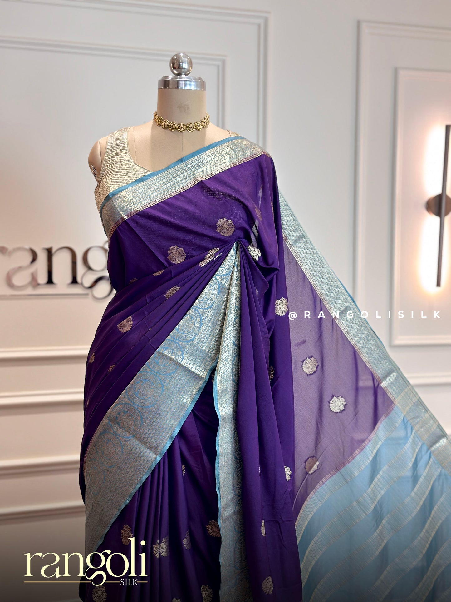 Semi Mysore Silk Crepe Saree with Gandaberunda Motifs - Post 734