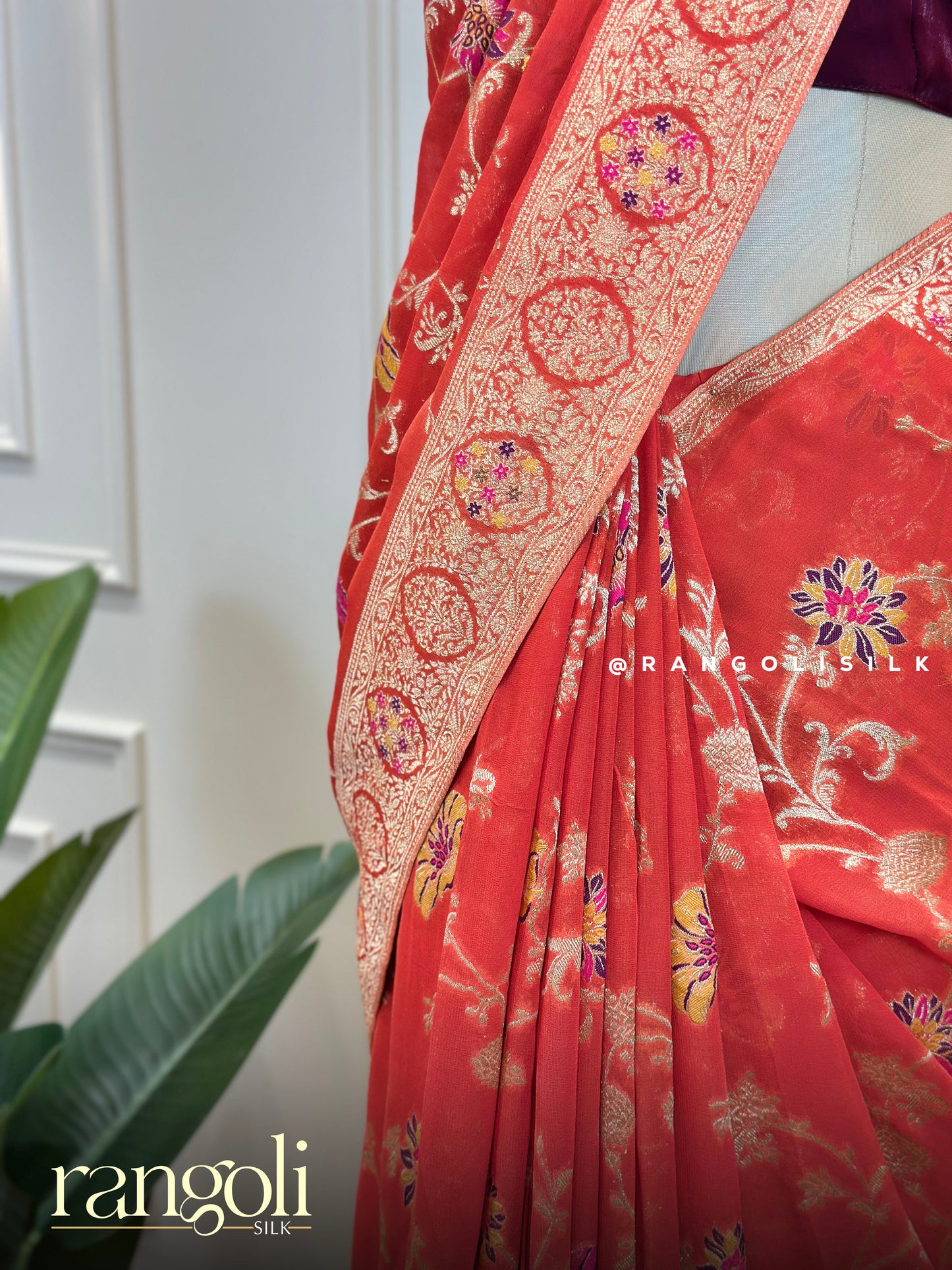 Regal Banarasi Silk Saree with Floral Motifs - Post 728