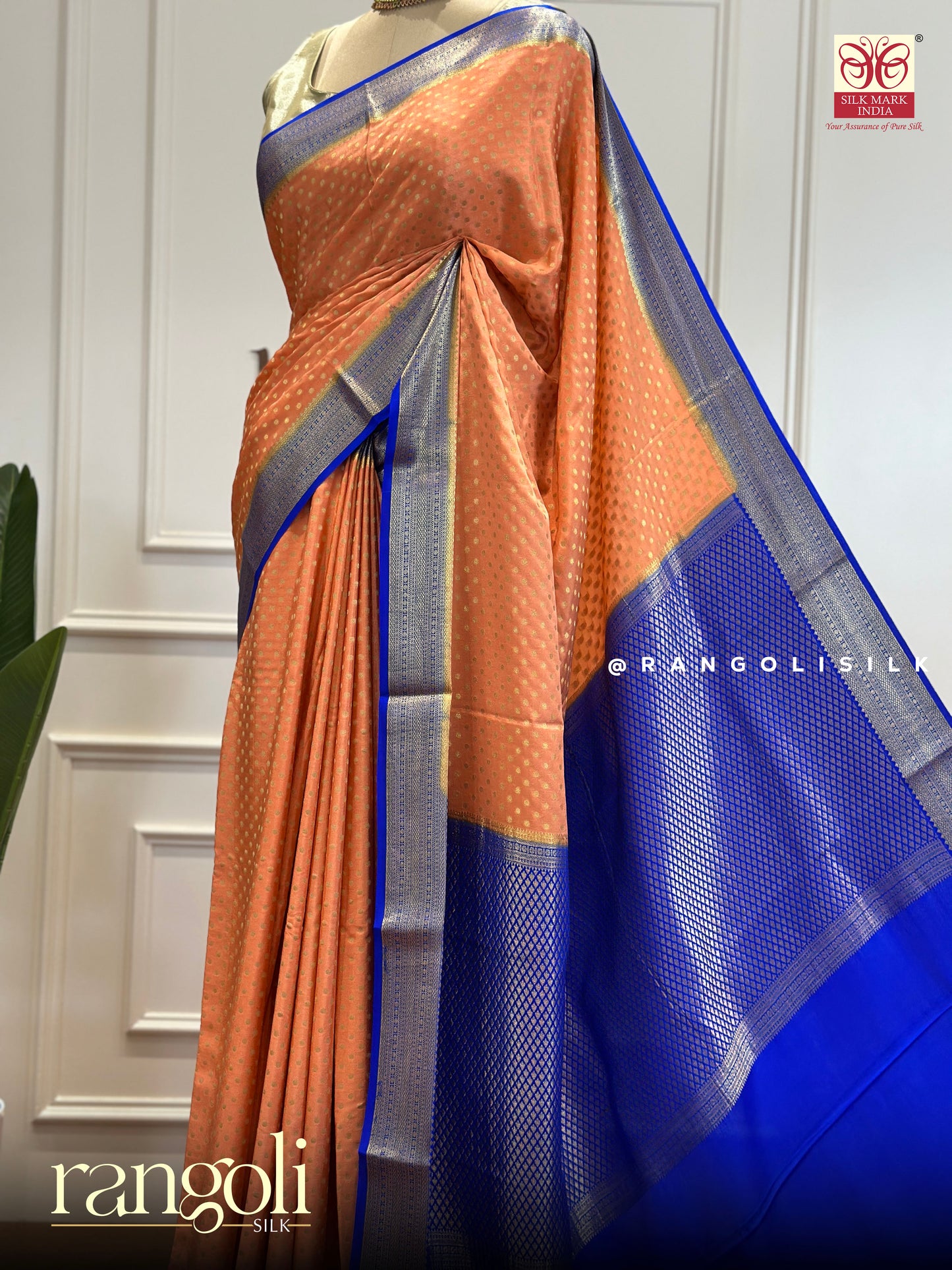 Pure Crepe Silk Saree with Delicate Golden Polka Motifs  - Post 450