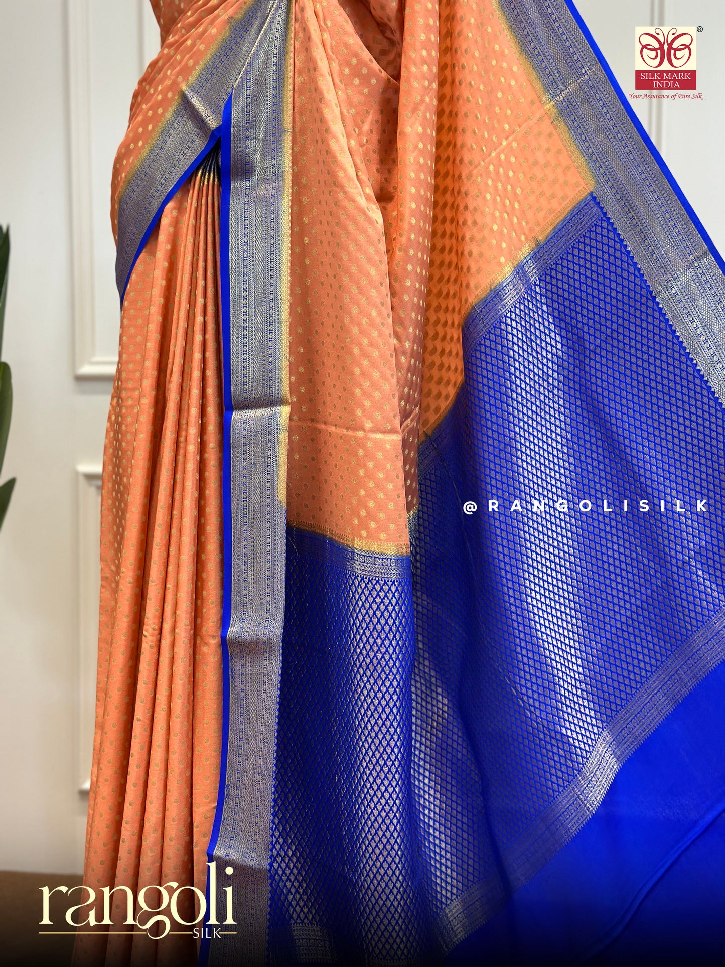 Pure Crepe Silk Saree with Delicate Golden Polka Motifs  - Post 450