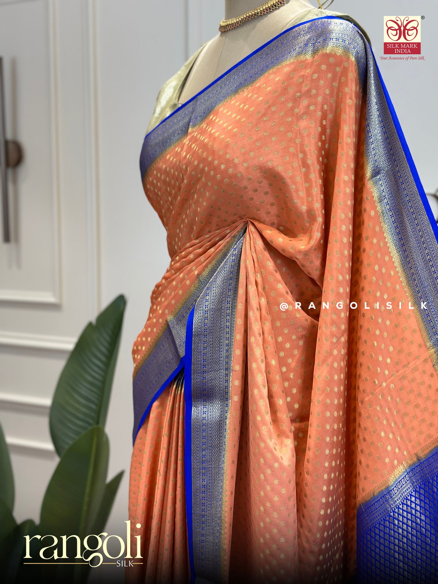 Pure Crepe Silk Saree with Delicate Golden Polka Motifs  - Post 450
