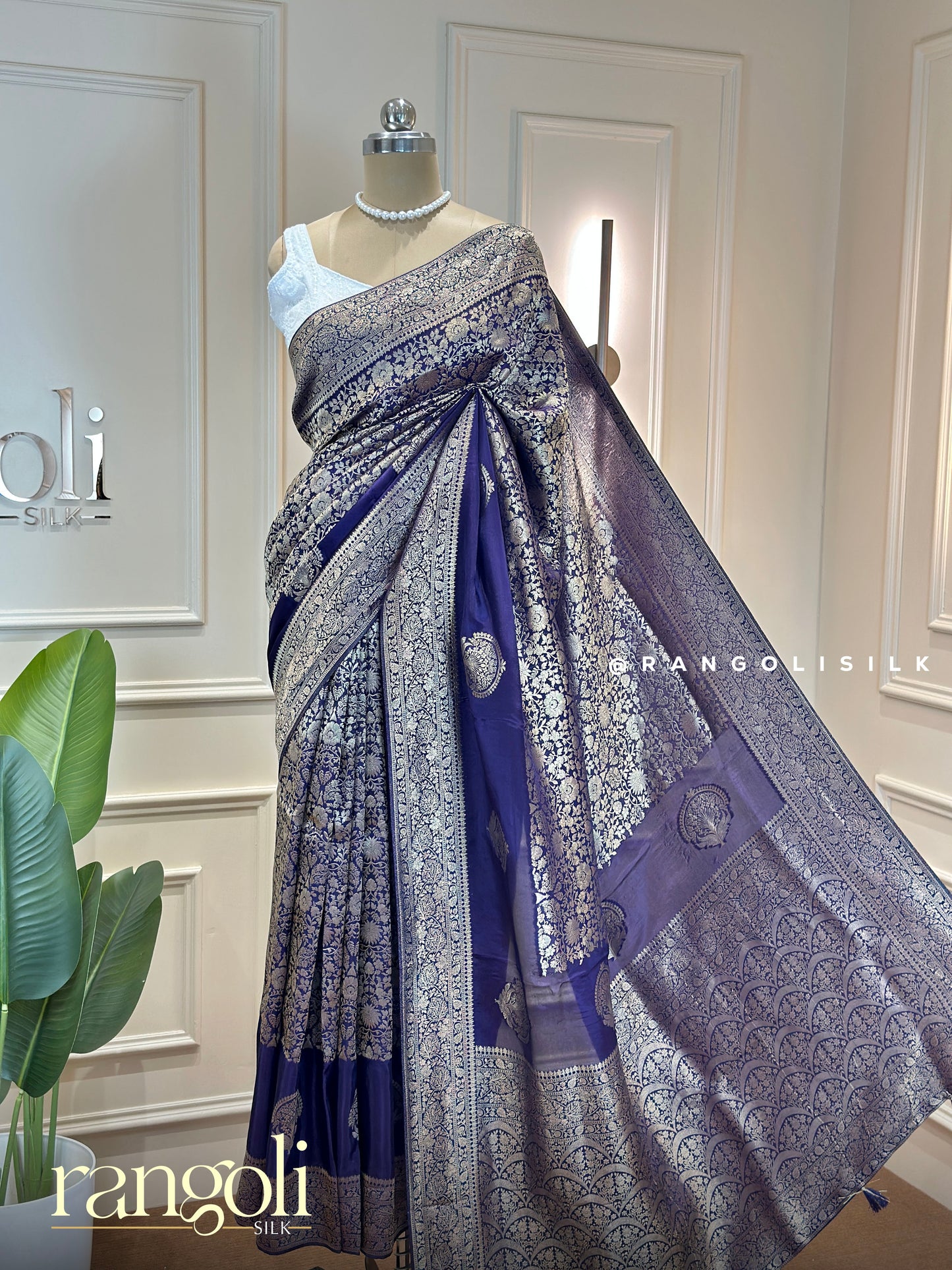 Royal Purple Banaras Saree with Silver Zari Floral Jaal Weaving & Rich Designer Pallu - Post 963