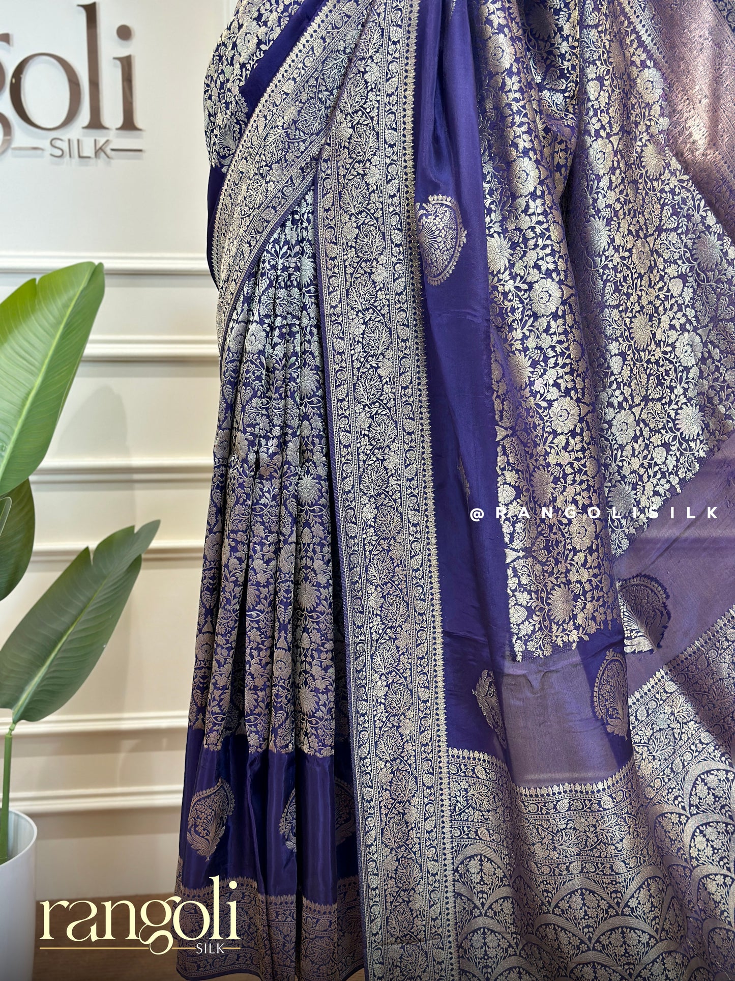 Royal Purple Banaras Saree with Silver Zari Floral Jaal Weaving & Rich Designer Pallu - Post 963