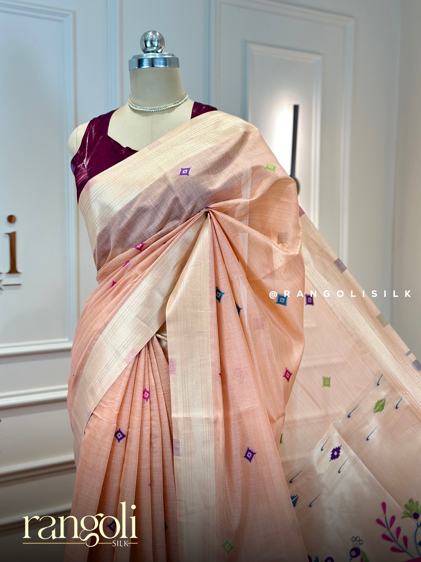 Pastel Cotton Paithani Saree with Peacock Pallu - Post 732