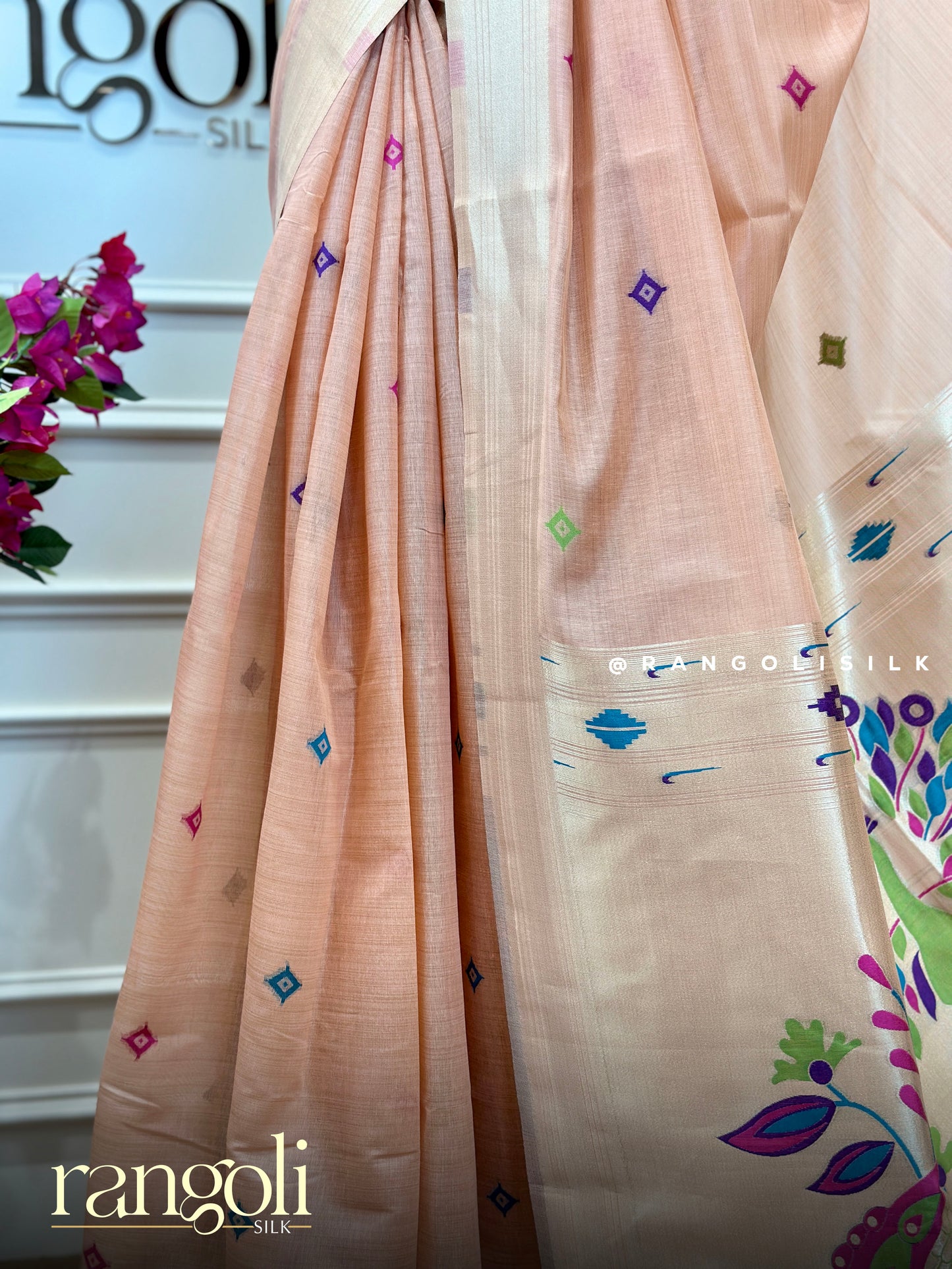Pastel Cotton Paithani Saree with Peacock Pallu - Post 732