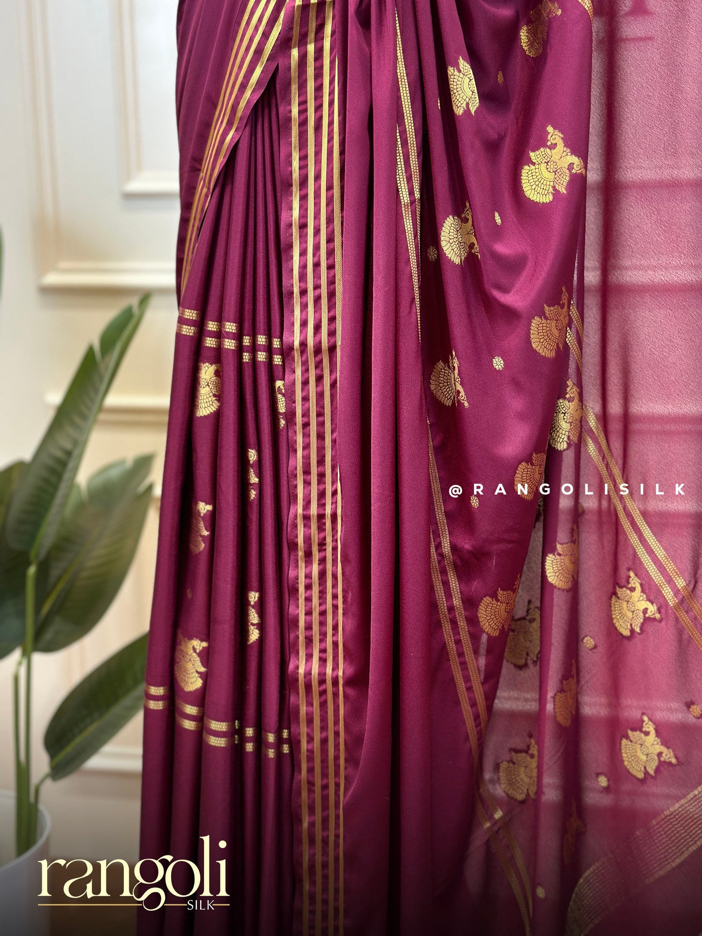 Semi Mysore Silk Crepe Saree with Gandaberunda Buttas - Post 846
