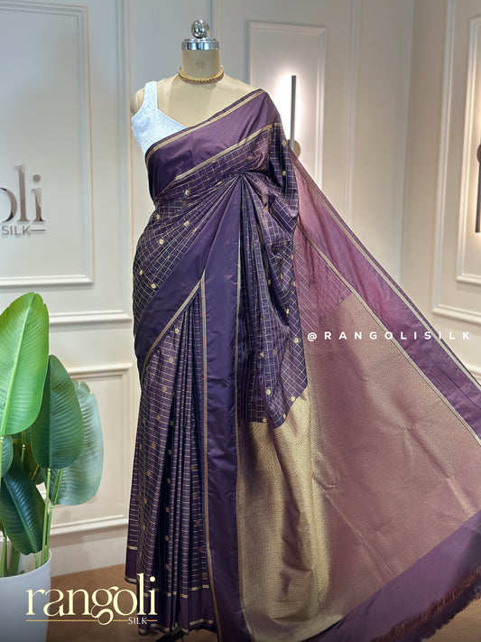Elegant Semi Kanjivaram Silk Saree with Timeless Checked Pattern - Post 972