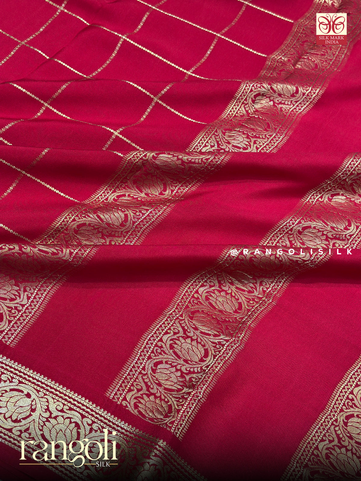 Pure Mysore Crepe Silk Saree in Red and Maroon Shades - Silk Mark Certified - Post 1063