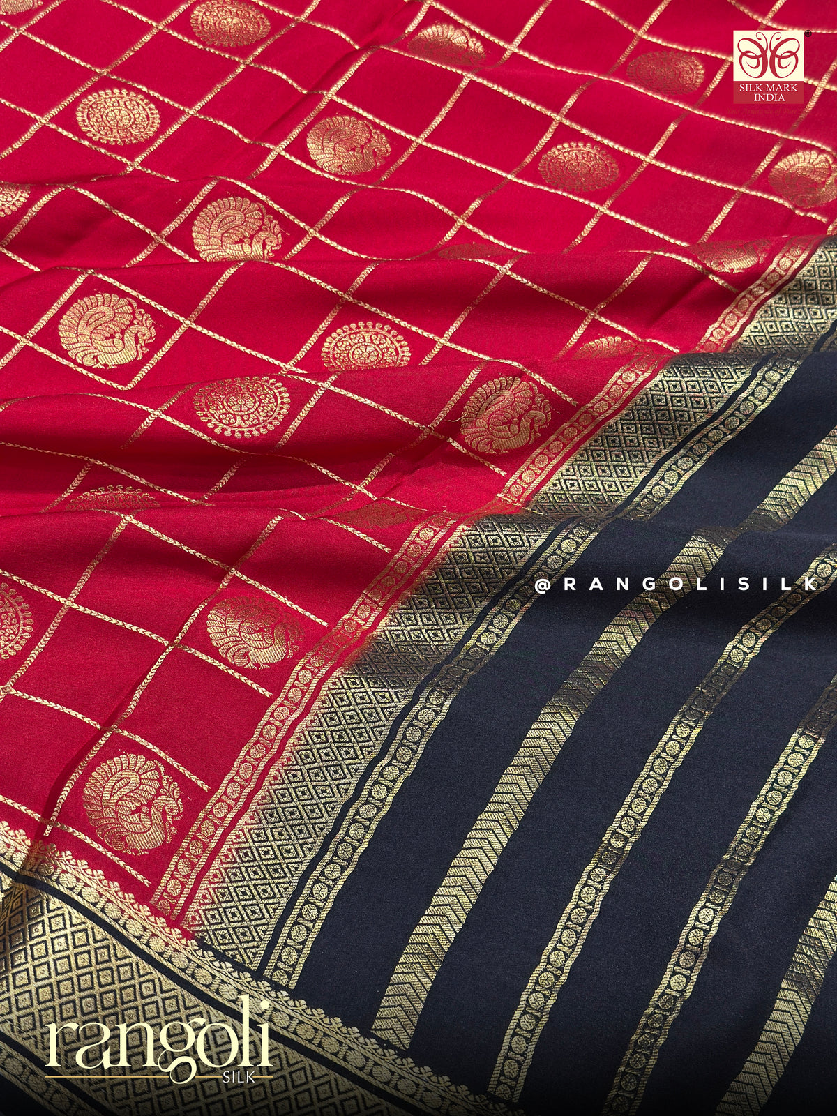 Pure Mysore Crepe Silk Saree in Red and Maroon Shades - Silk Mark Certified - Post 1063
